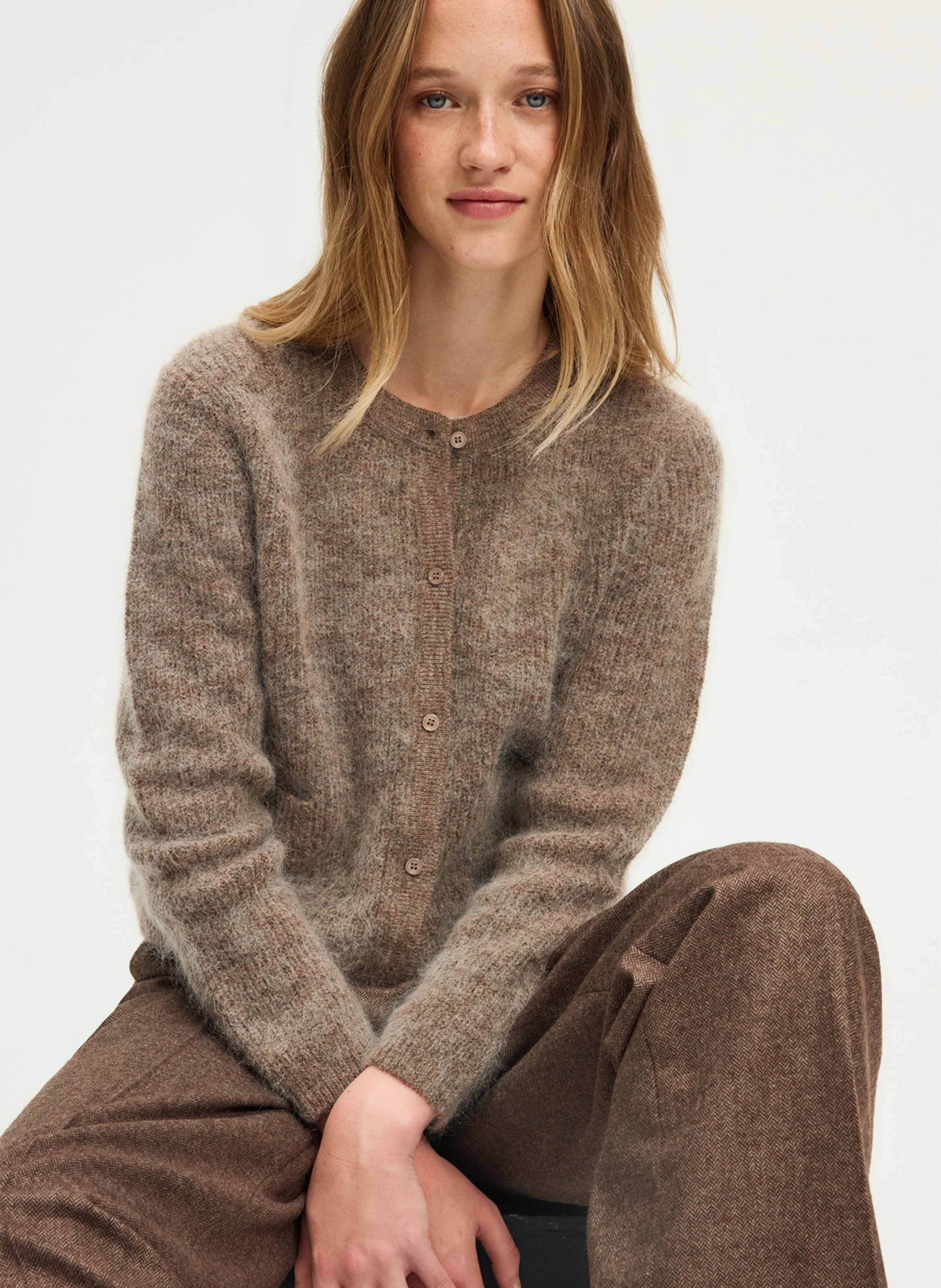 Gilet droit en maille PABLO Marron