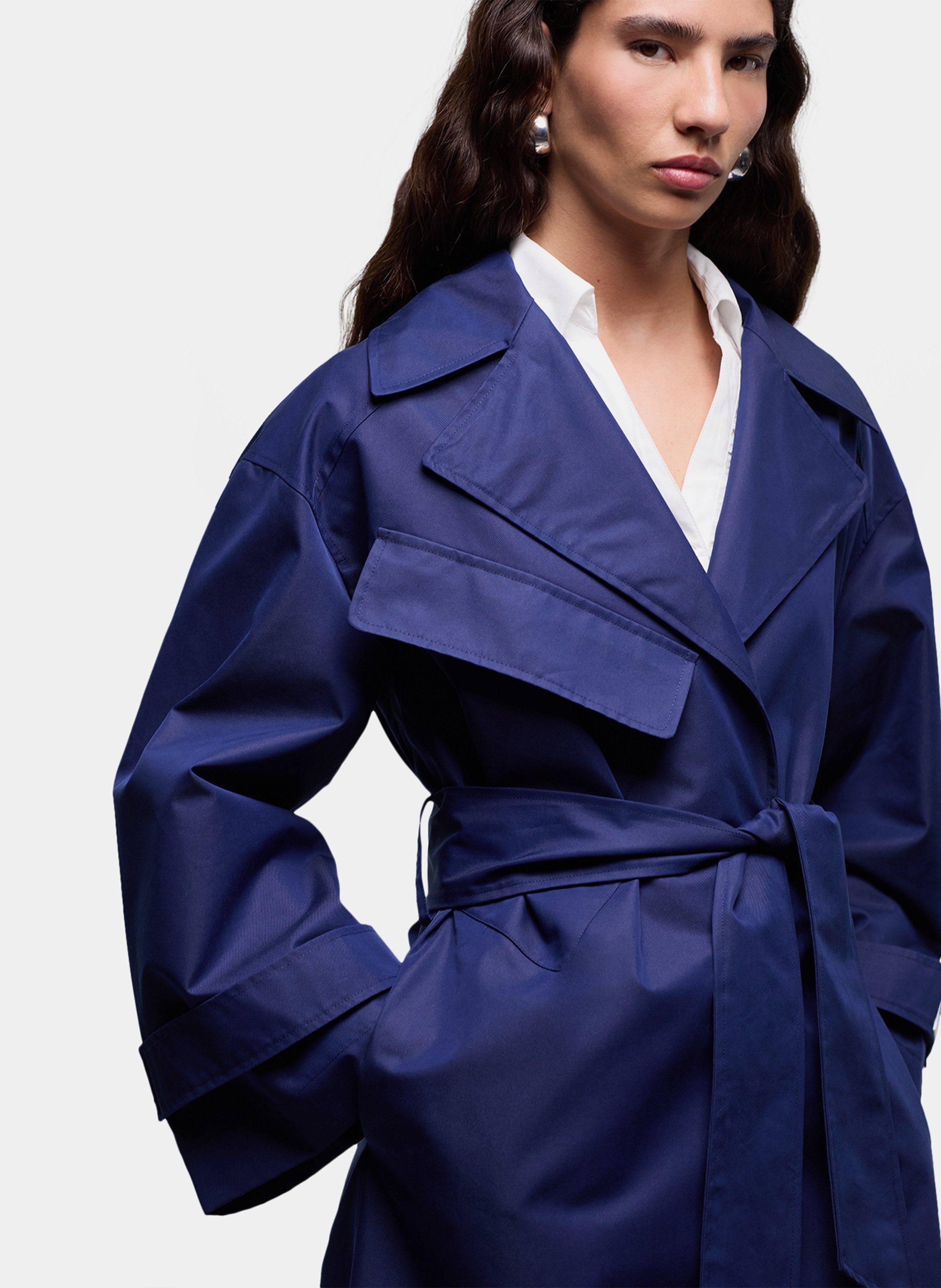 Long belted plain trench coat LAAGAM Blue