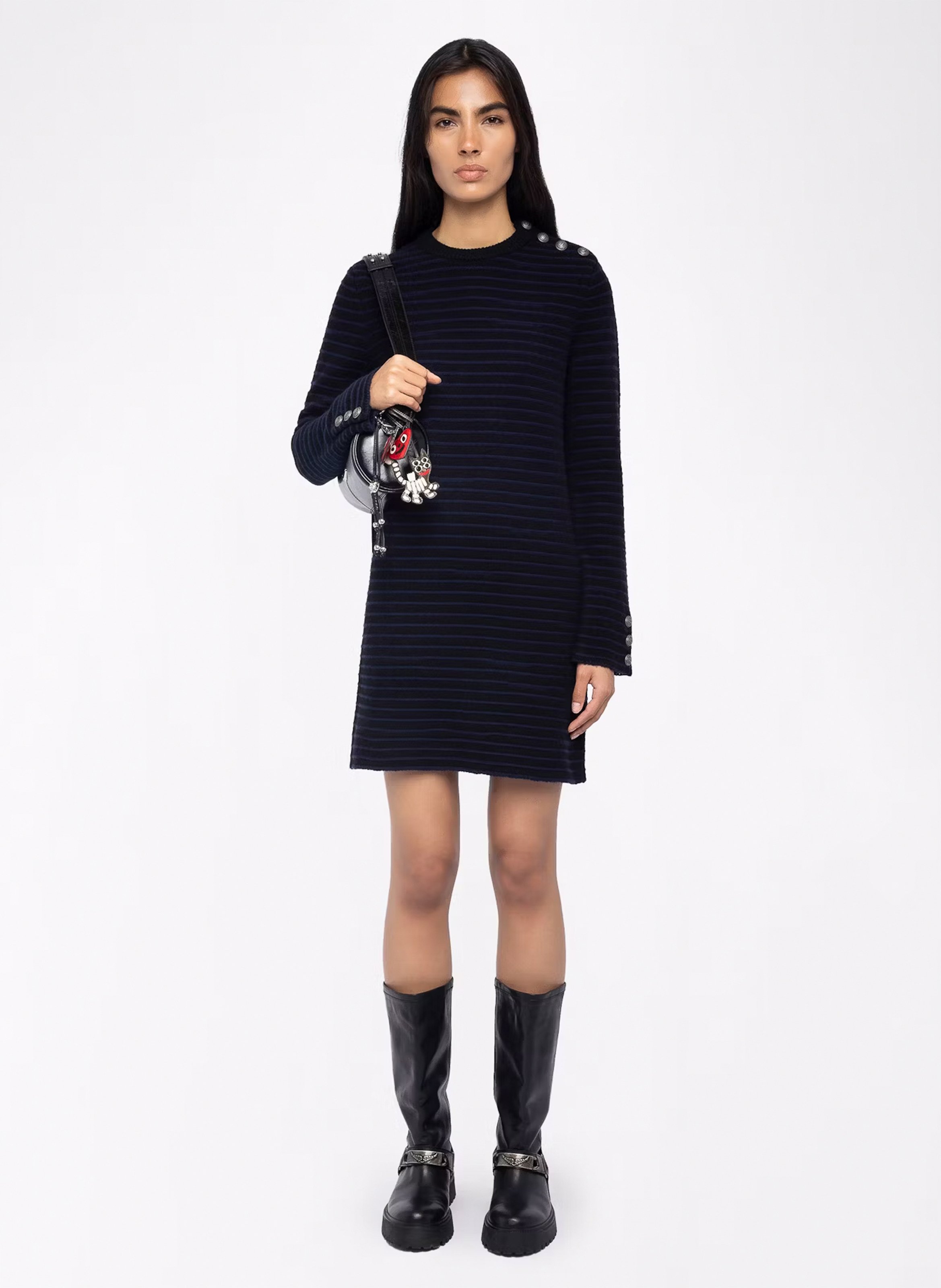 Robe courte col rond en laine mélangée ZADIG&VOLTAIRE Noir