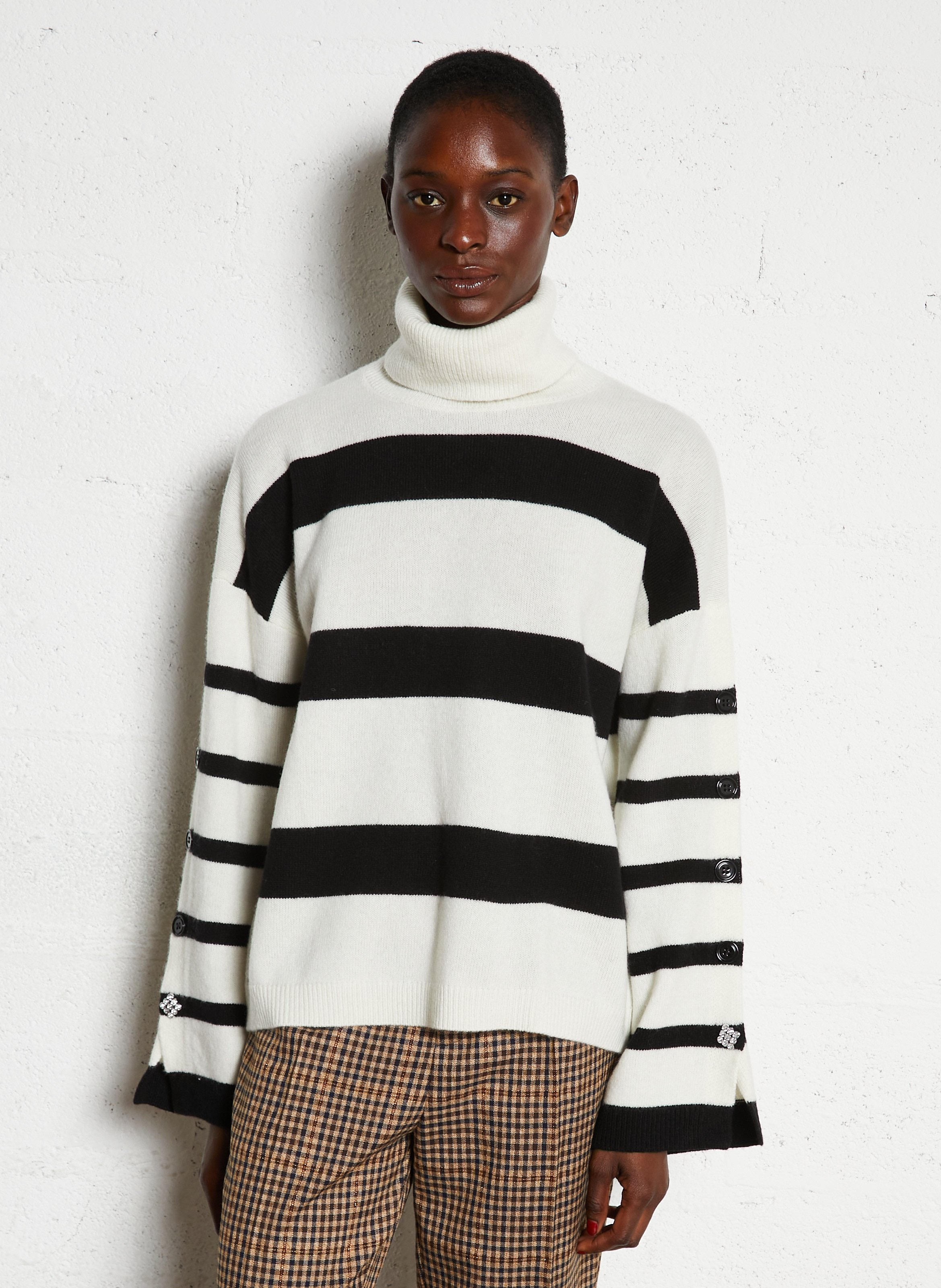 Pull col roulé rayé à boutons fantaisies LIU JO Multicolore