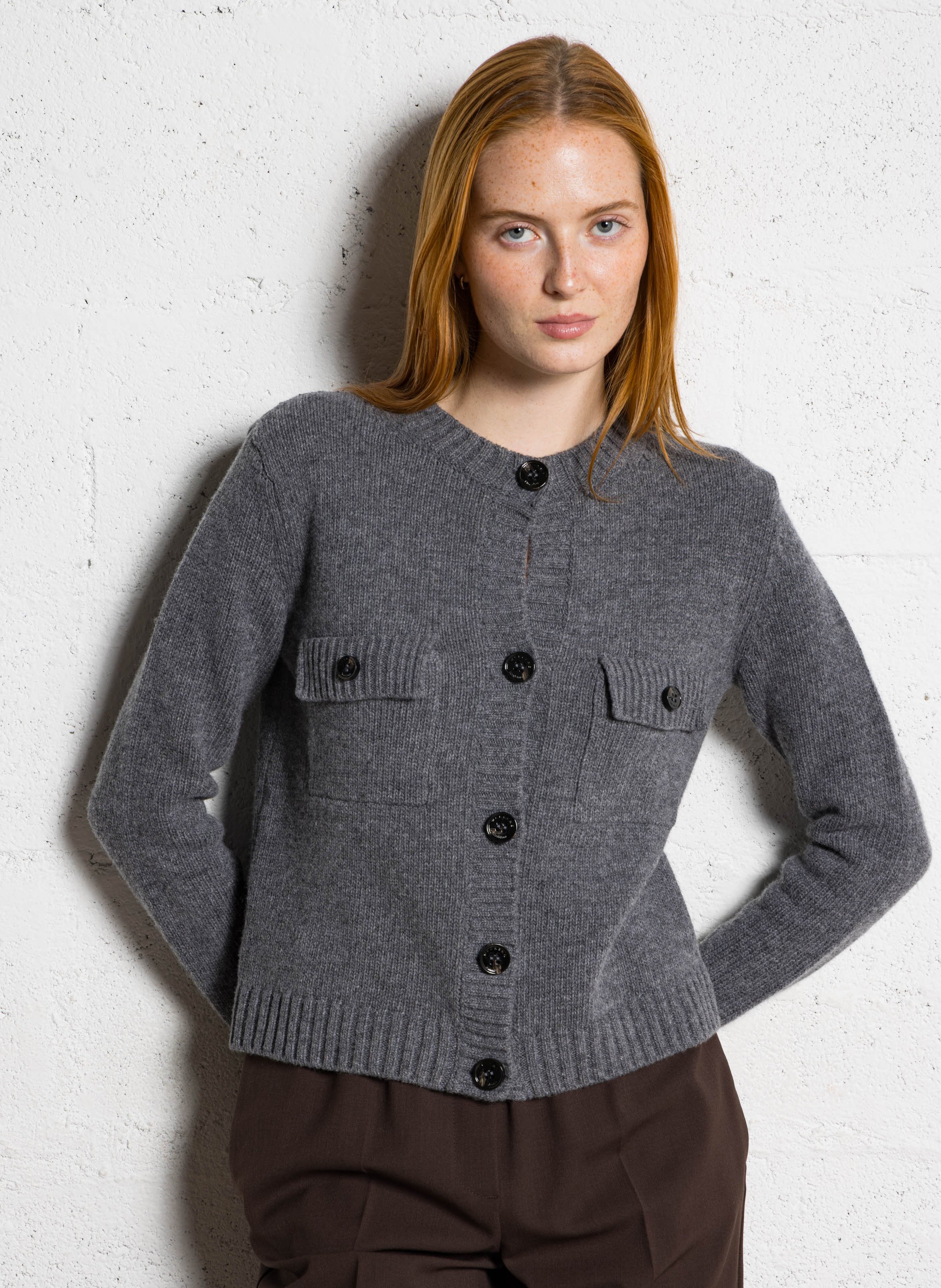 Straight round-neck wool cardigan MAX MARA WEEK END Black