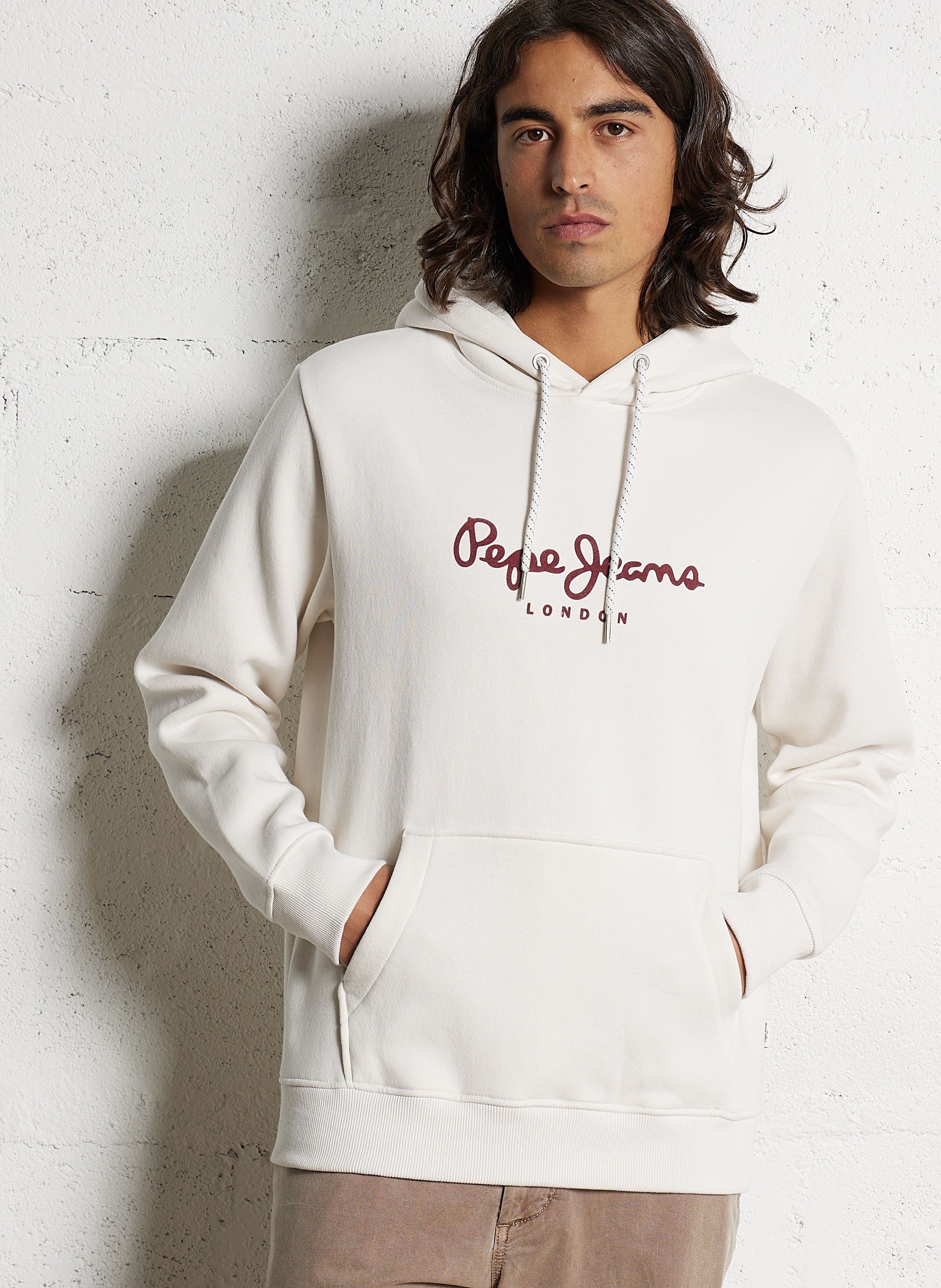 Hooded sweatshirt with velvet screen print in blended cotton. PEPE JEANS