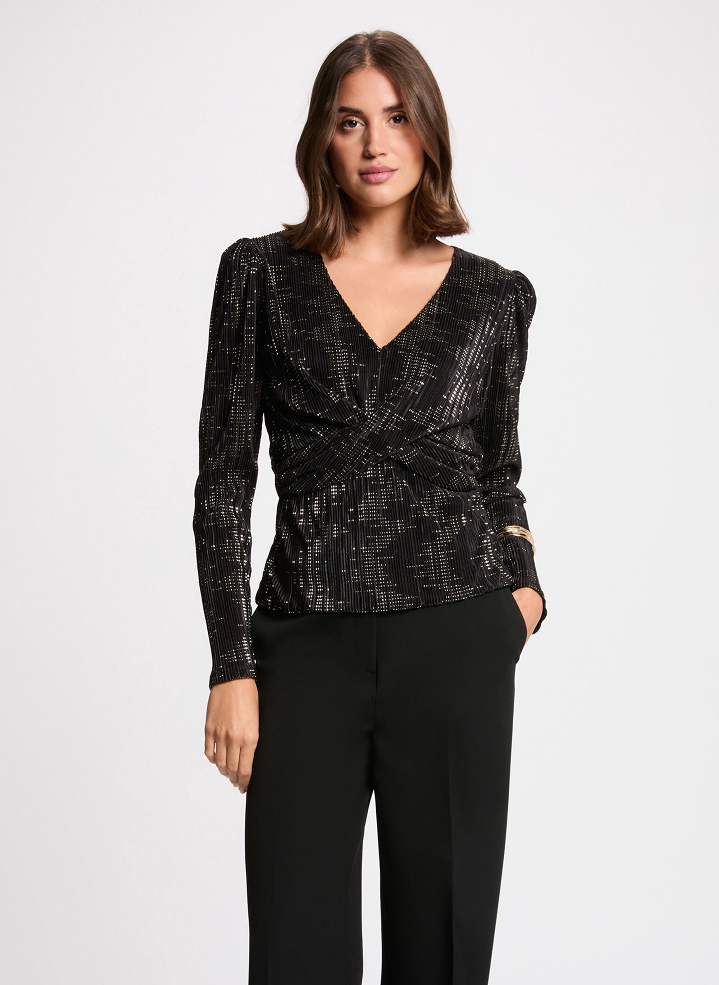 Top cintré col V brillant MORGAN Noir