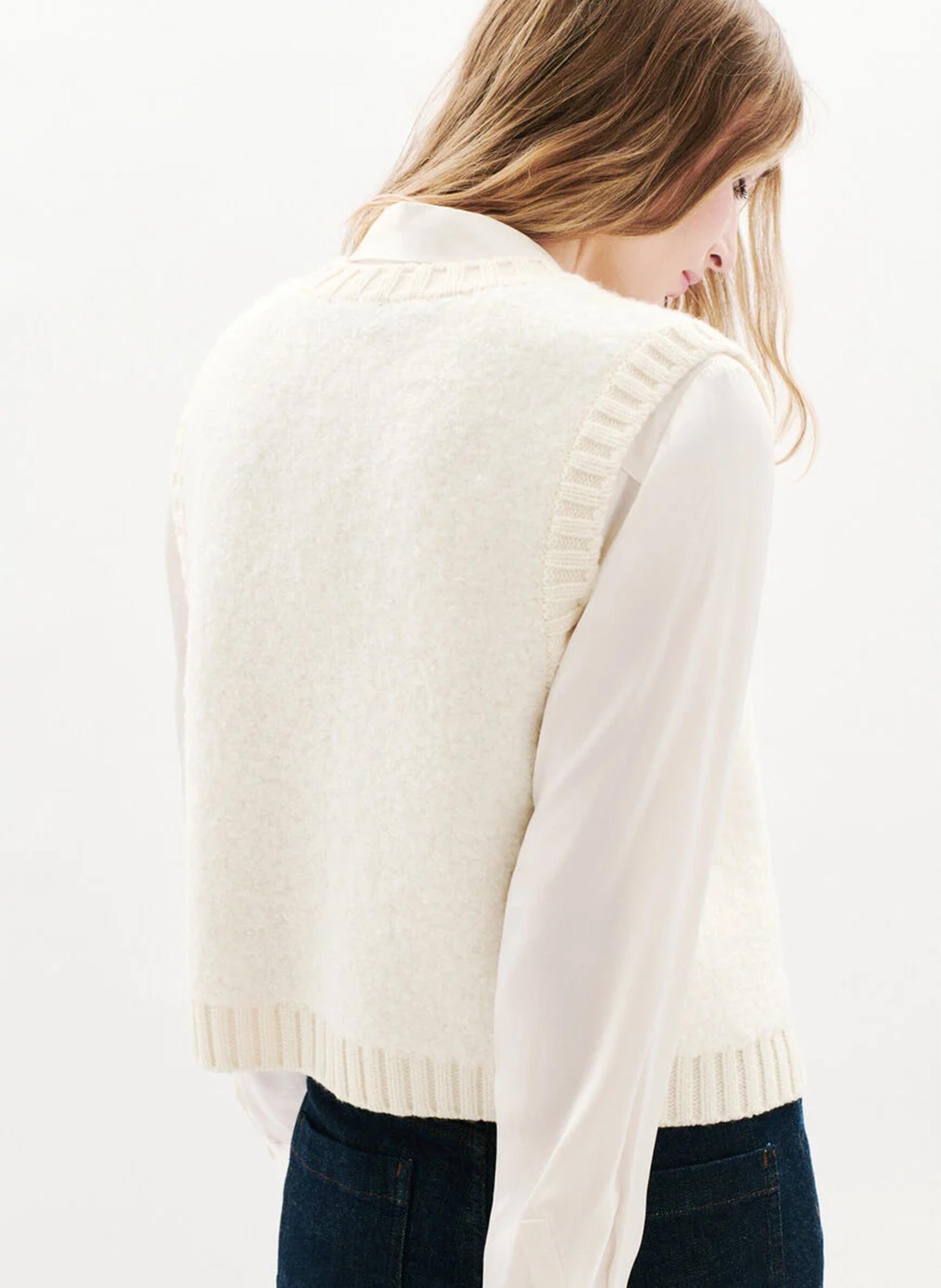 Gilet droit en maille CAROLL Beige