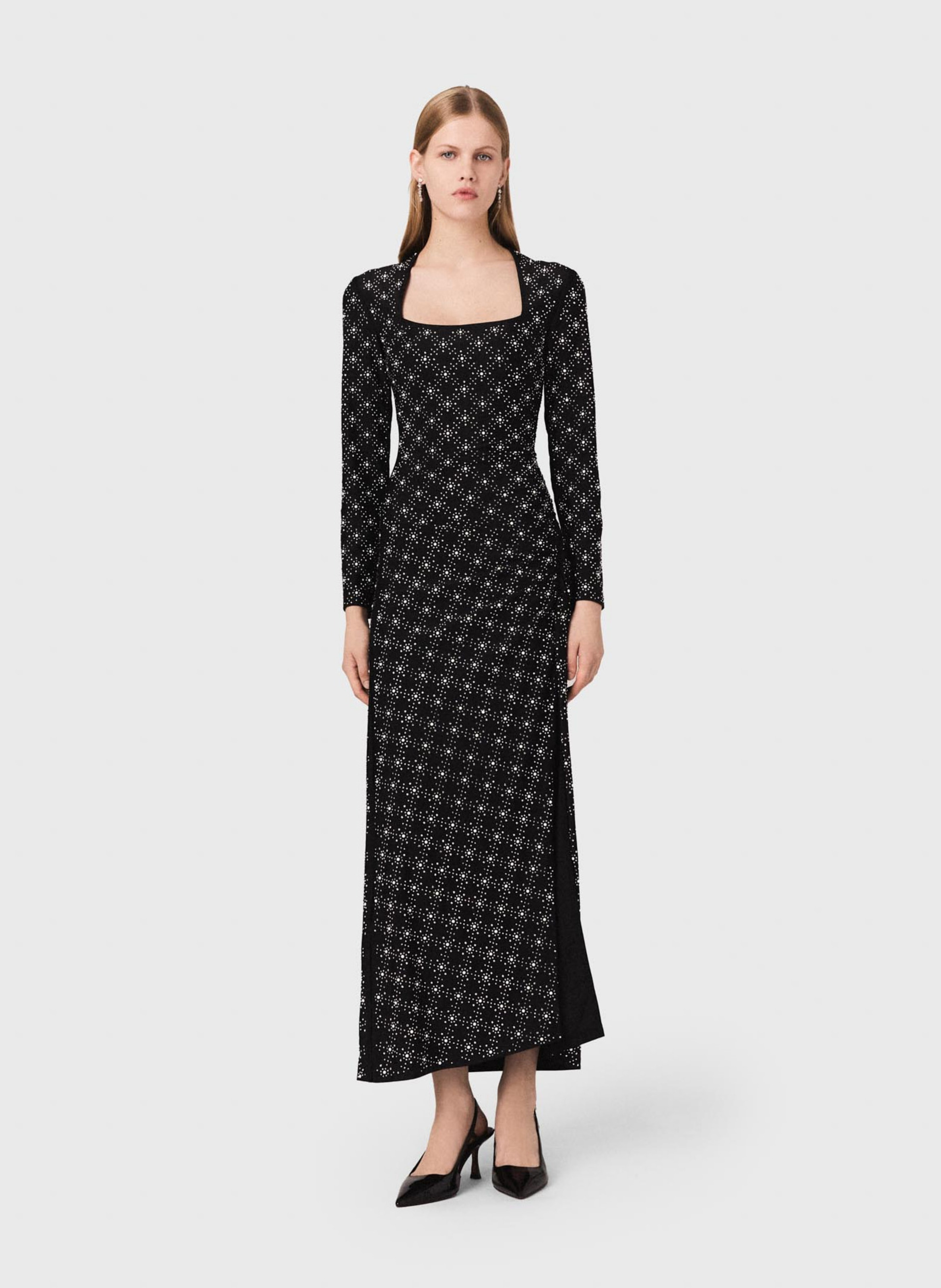 Robe longue col carré MAJE Noir