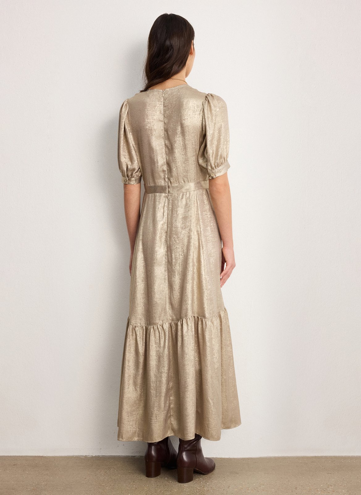 Long fitted V-neck dress PABLO Golden