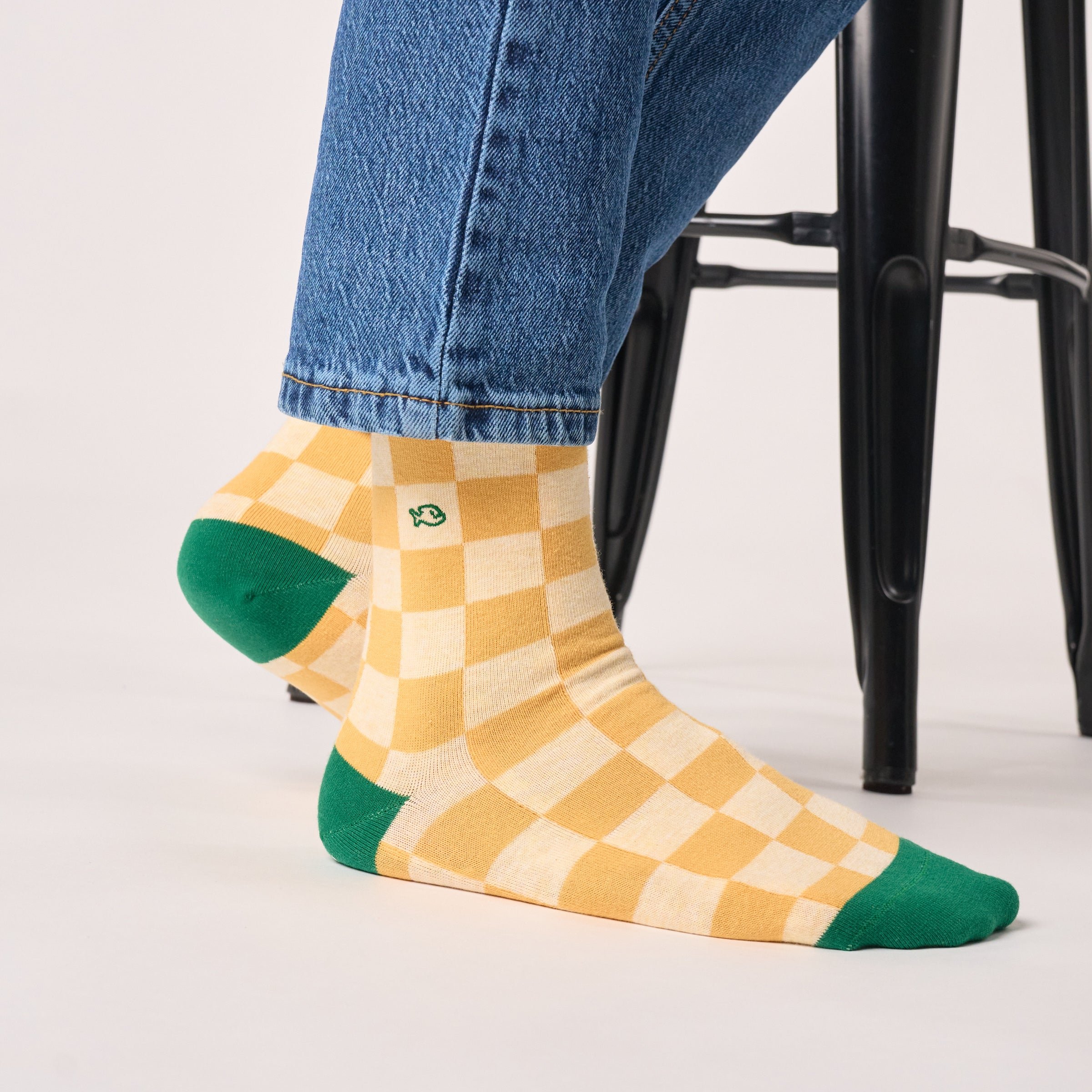 Combed cotton checkered socks BILLYBELT Yellow