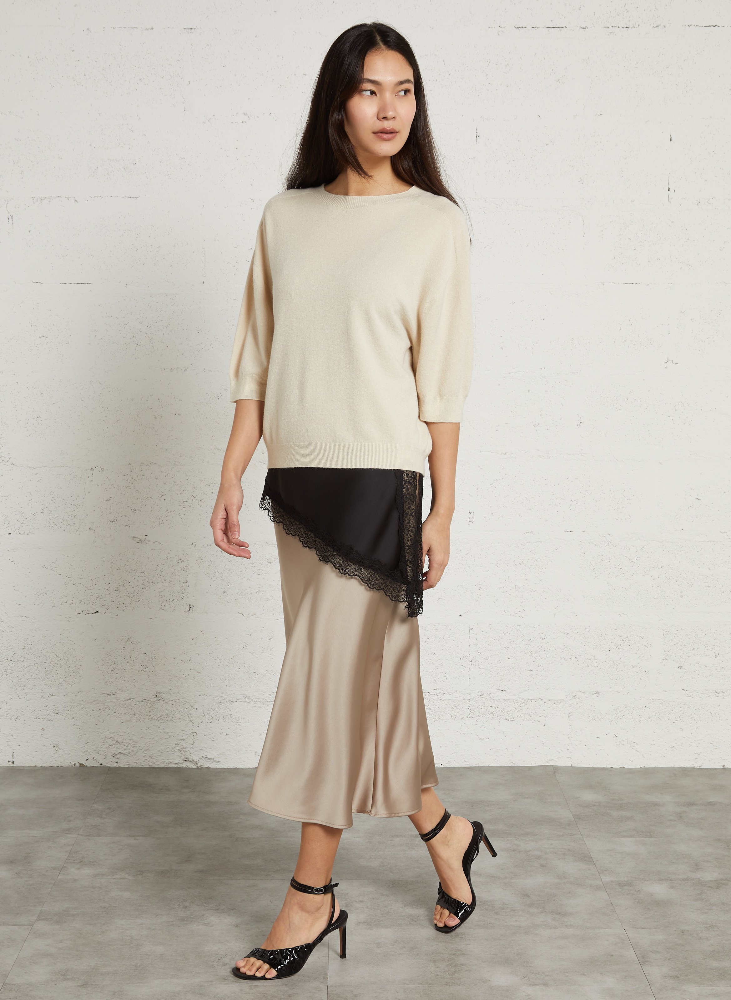 Gerader Satin-V-Ausschnitt-Camisole IMPERIAL Schwarz