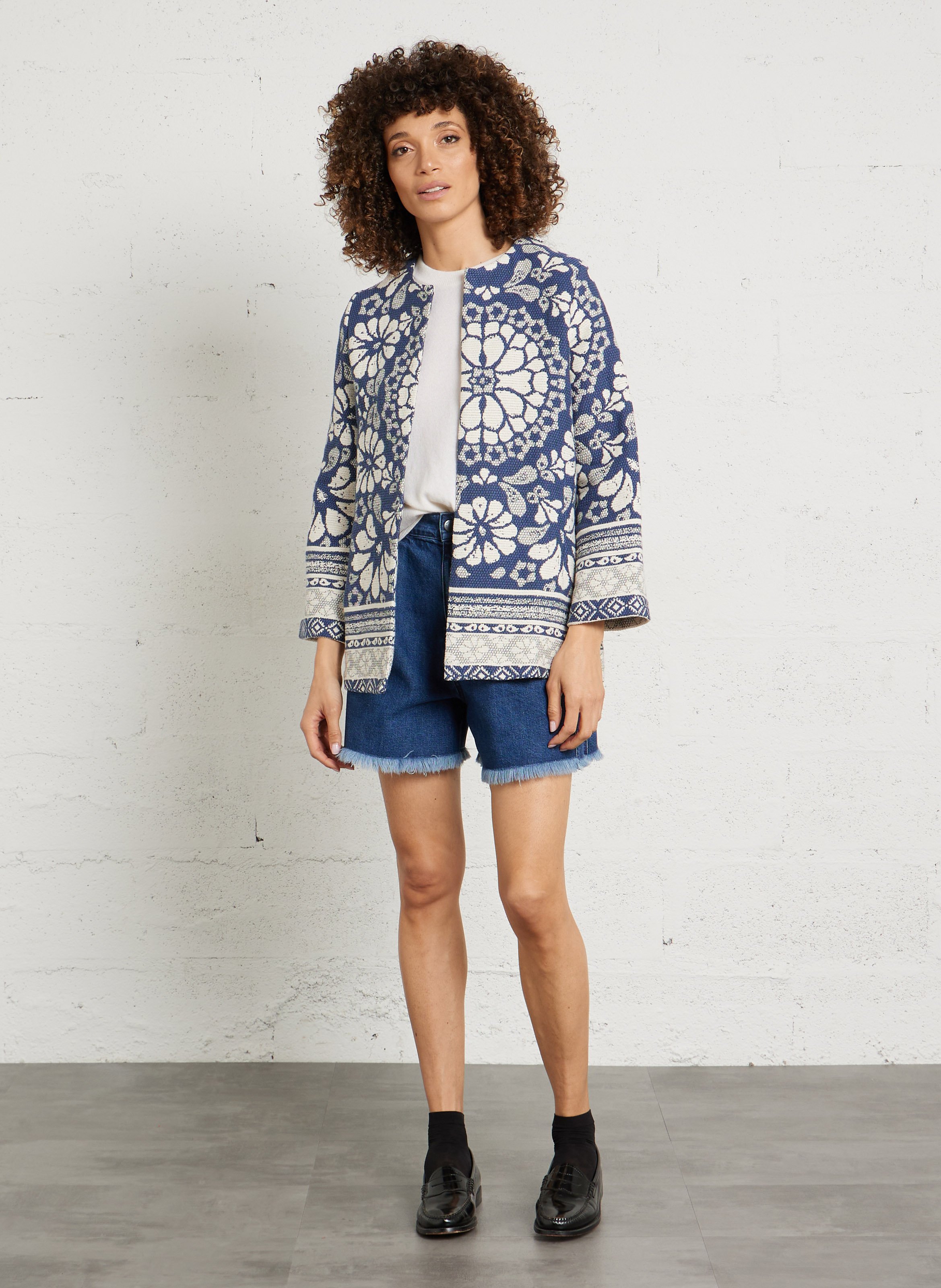 Gerader Mantel mit Rundhalsausschnitt aus Baumwolle SUD EXPRESS Blau