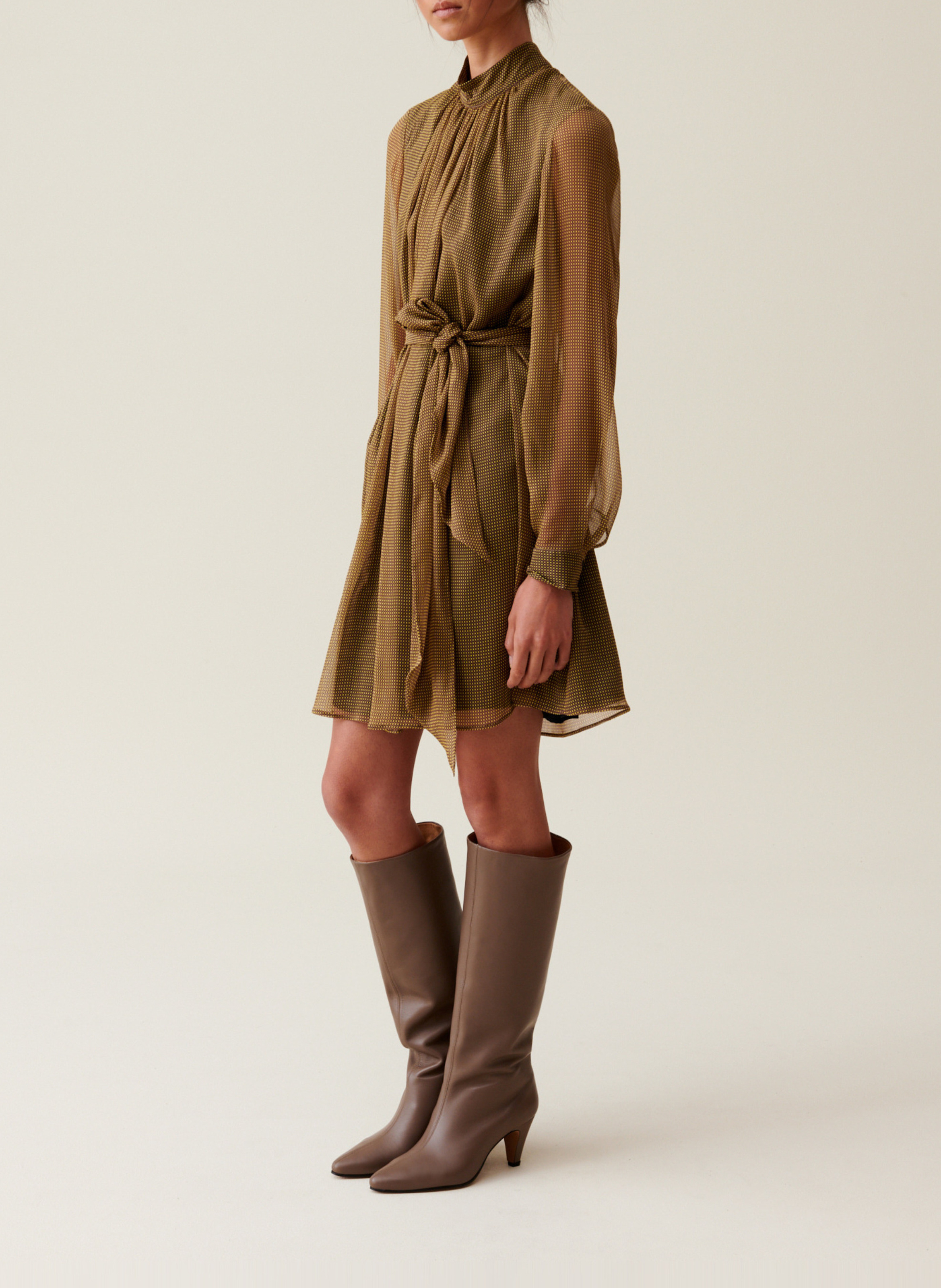 Short dress with pussy-bow collar CLAUDIE PIERLOT Yellow