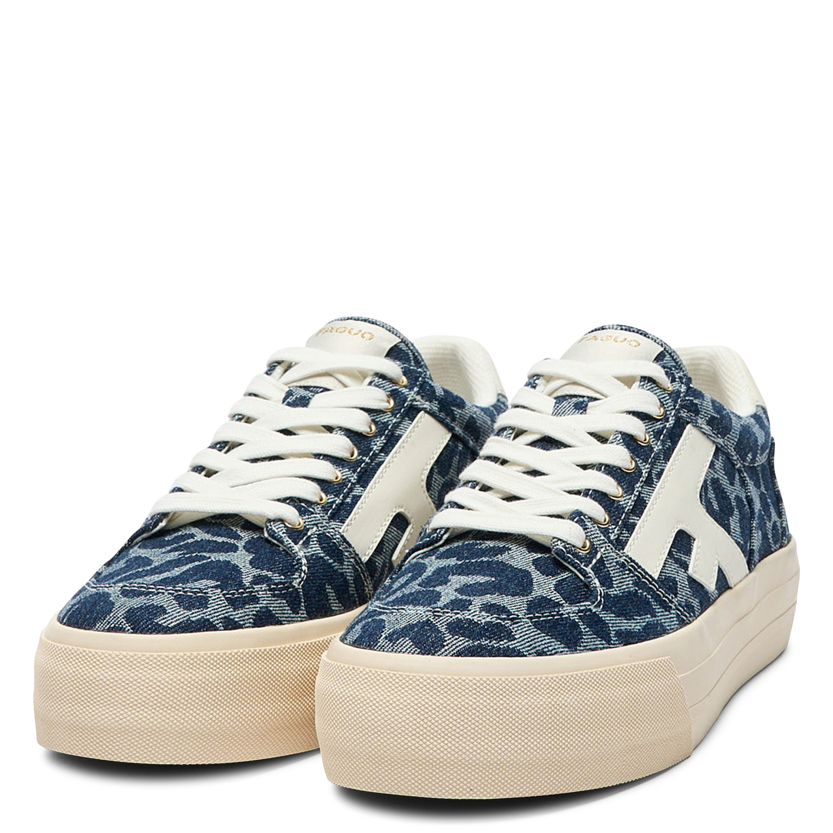Leopard print denim wedge sneakers FAGUO Blue