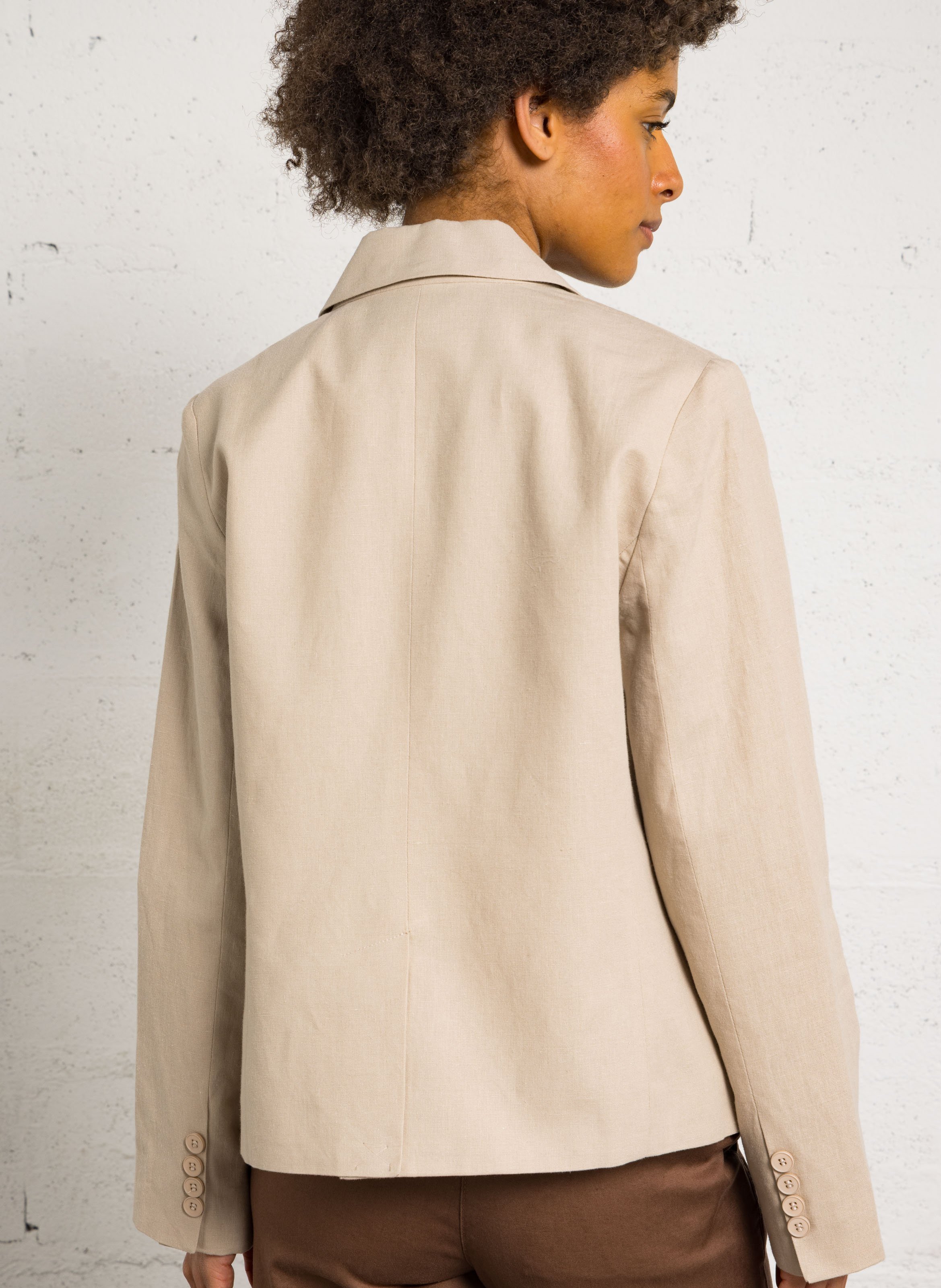 Veste droite col tailleur en lin et coton SUD EXPRESS Beige
