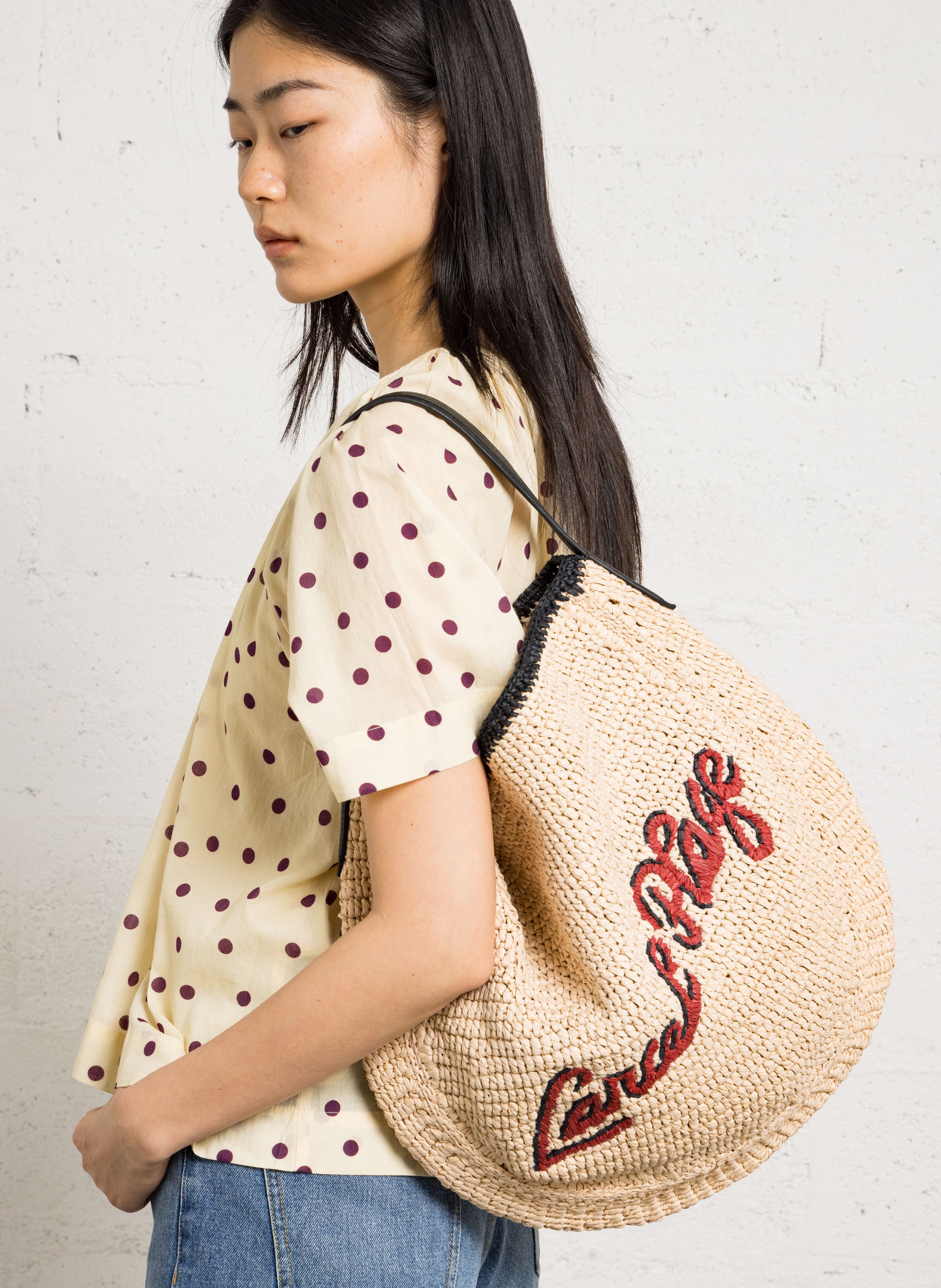 Straw tote bag LANCEL Beige