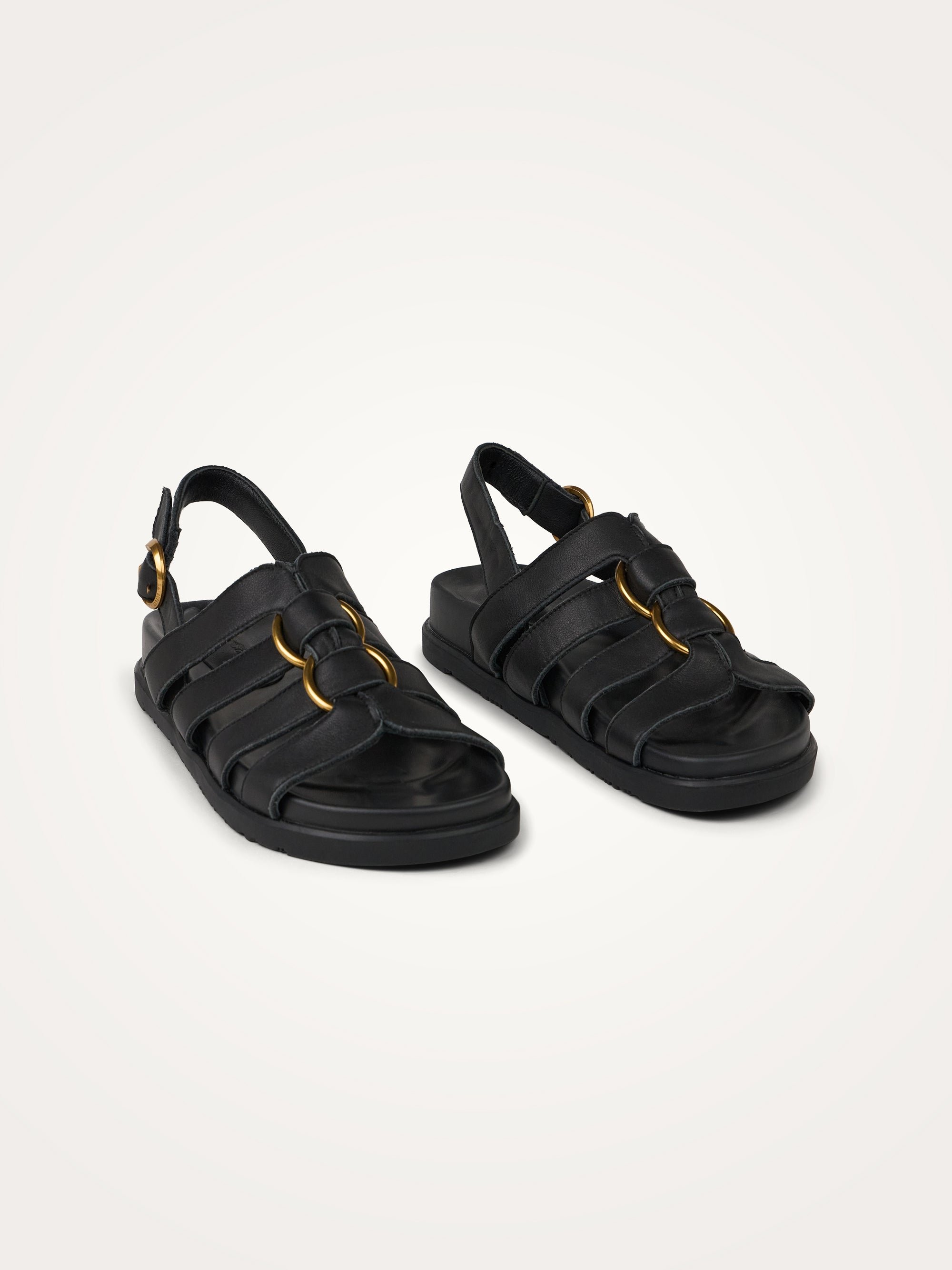 Flat sandals with multiple cowhide straps and buckle VANESSA WU Black