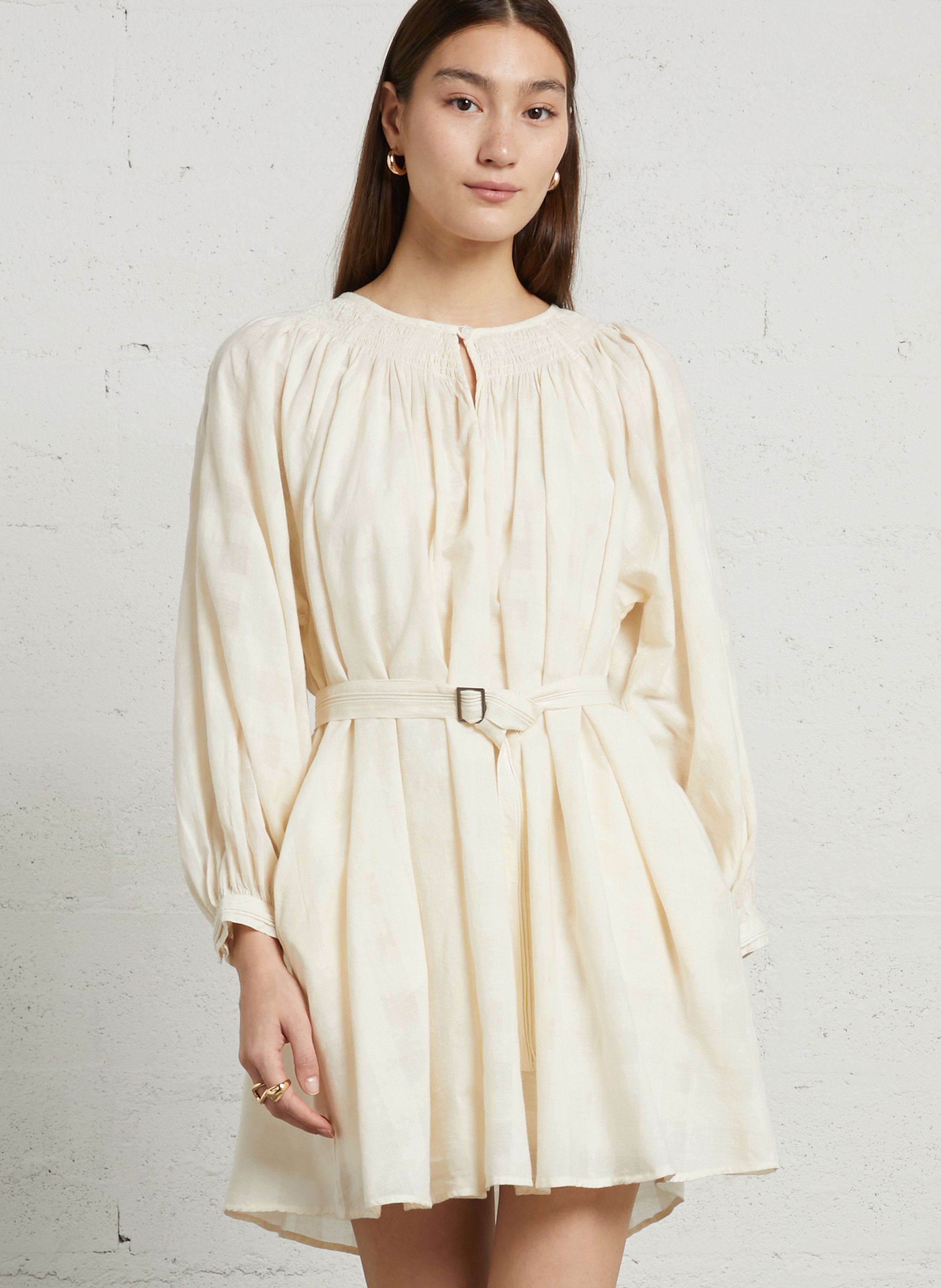 Loose checkered belted dress BELLEPIECE Beige