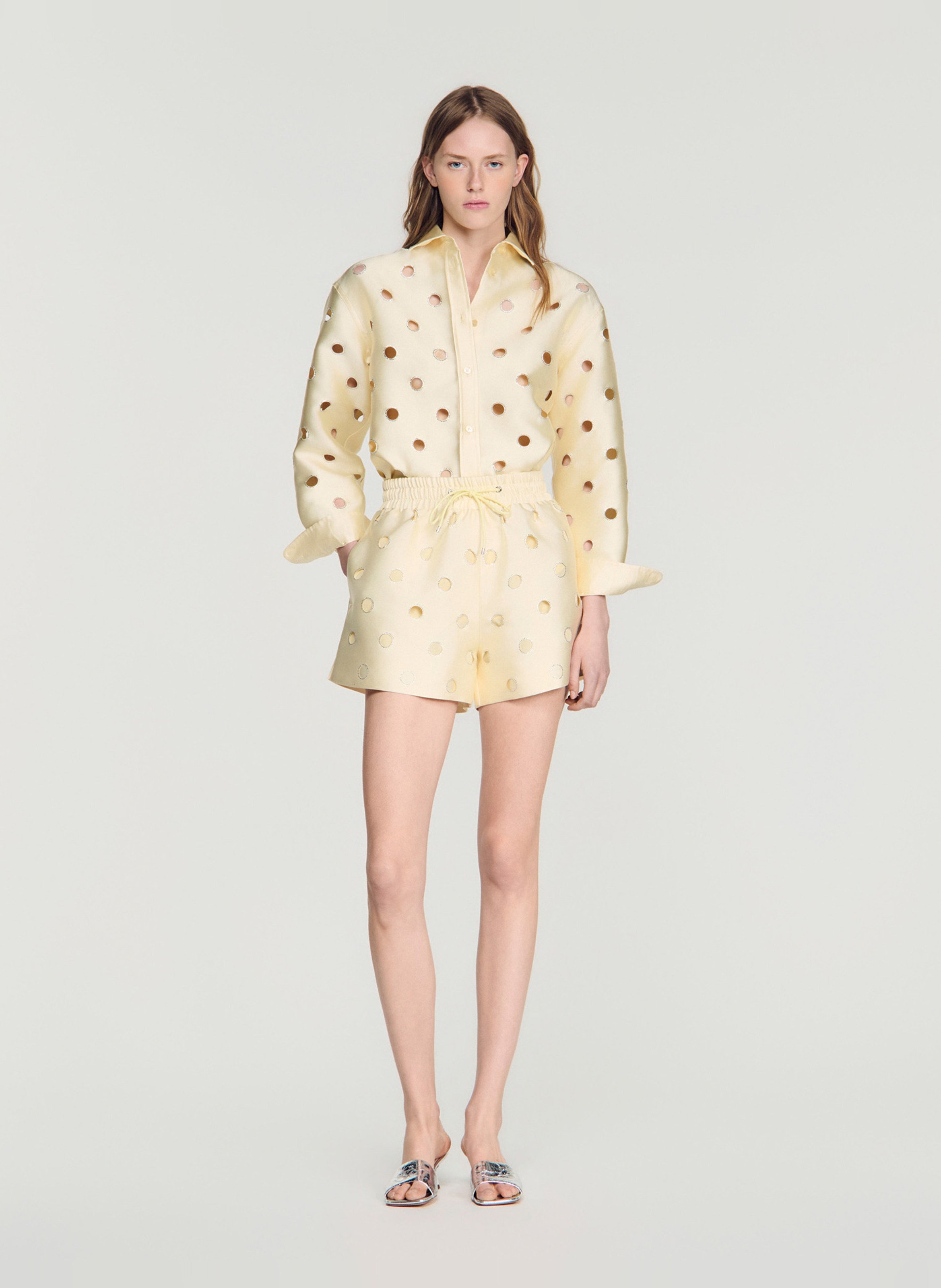 Short satiné à oeillets | Beige SANDRO Femme