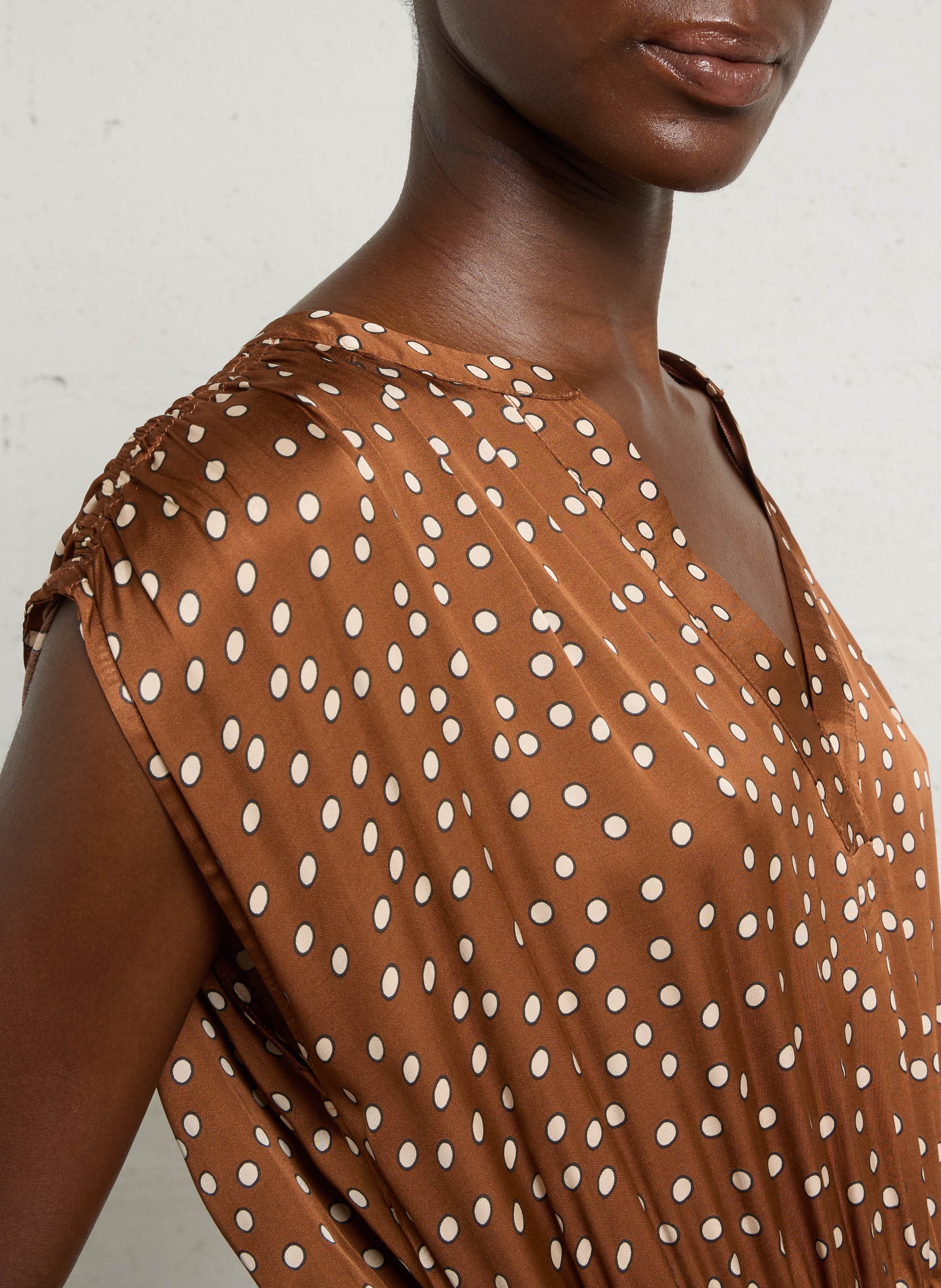 Long V-neck polka dot maxi dress MAISON 123 Brown
