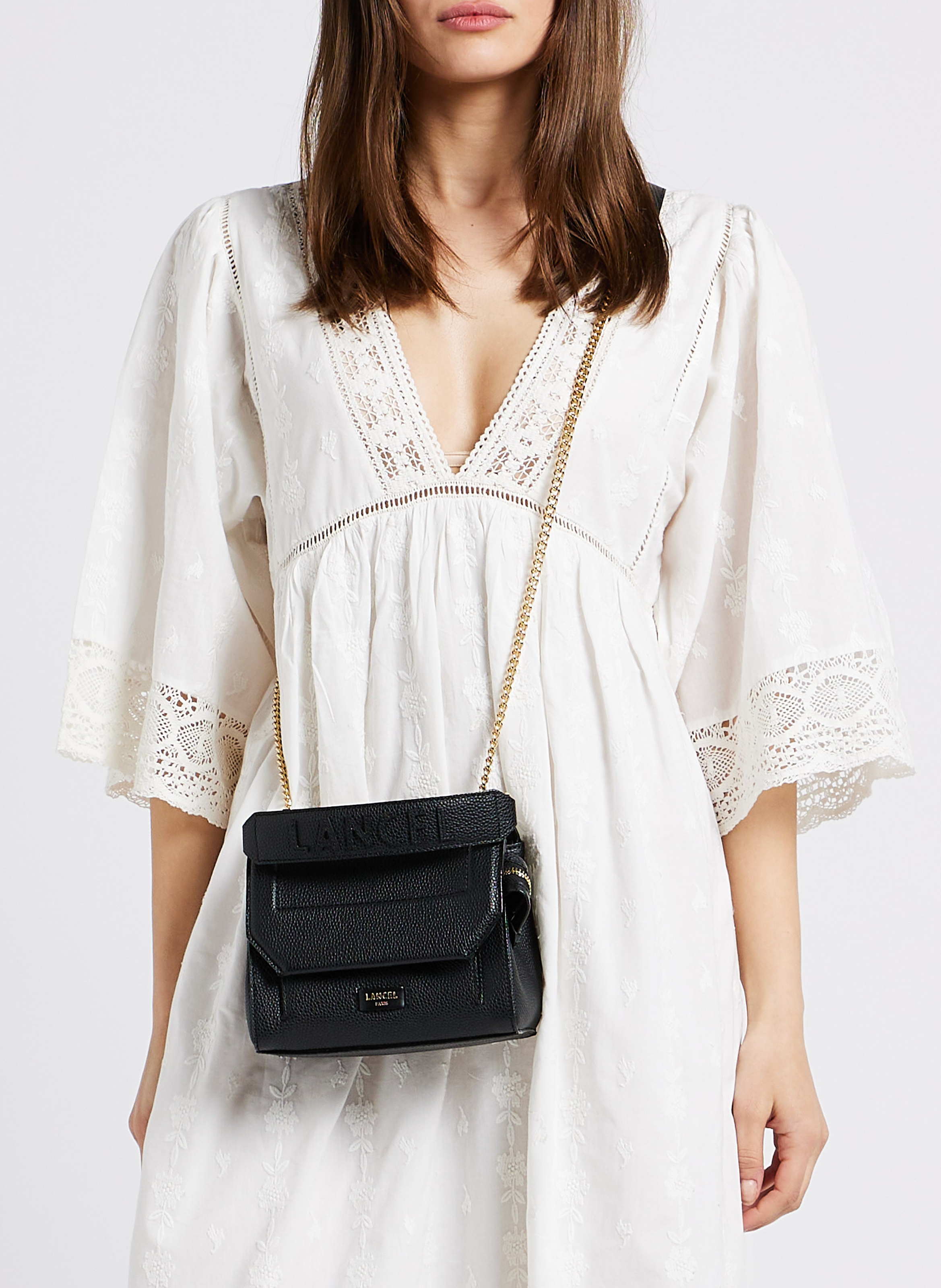 Small grained leather bag with flap LANCEL Black
