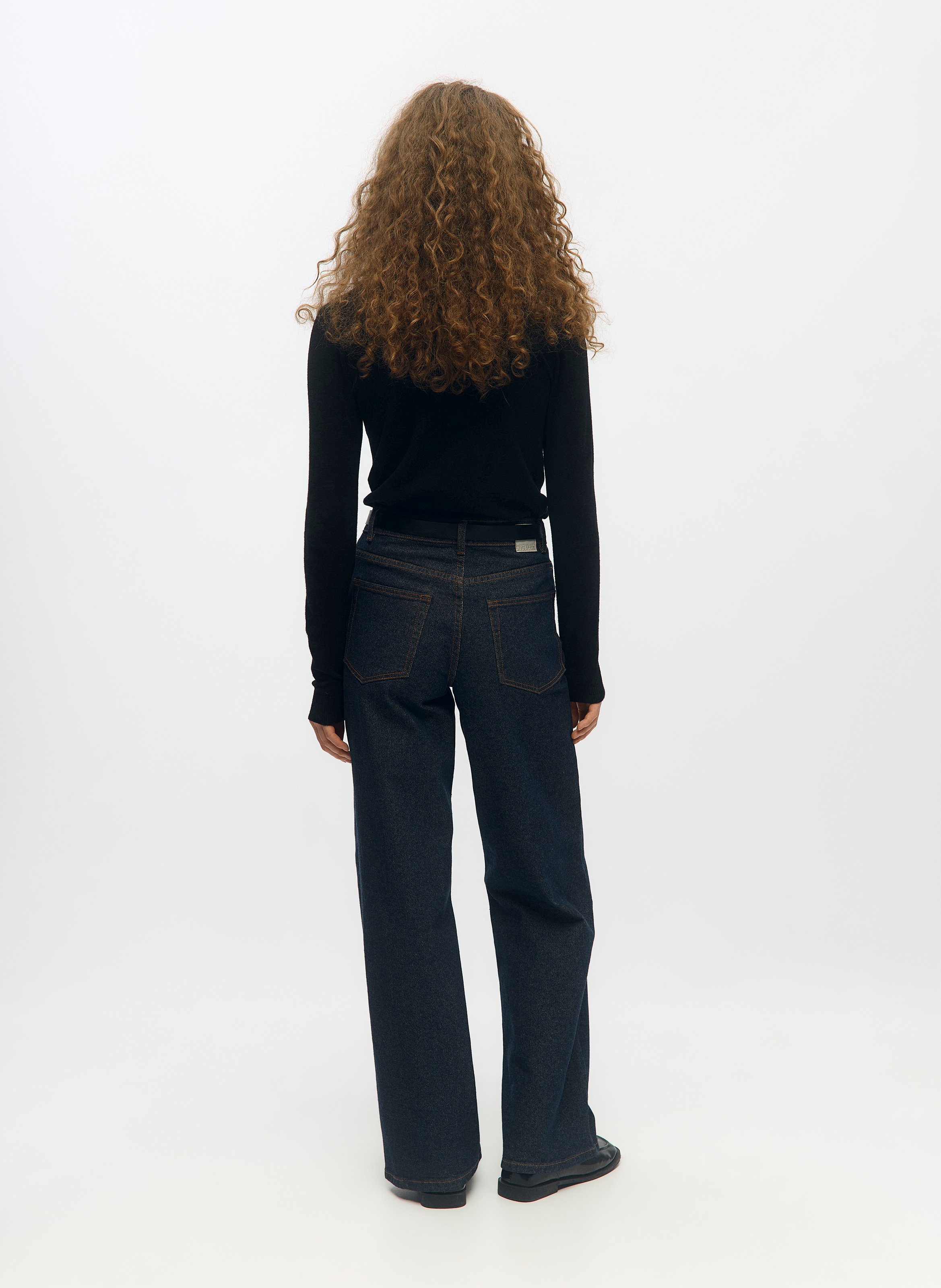 Hoch taillierte Raw Denim Schlaghose. OBJECT Blau
