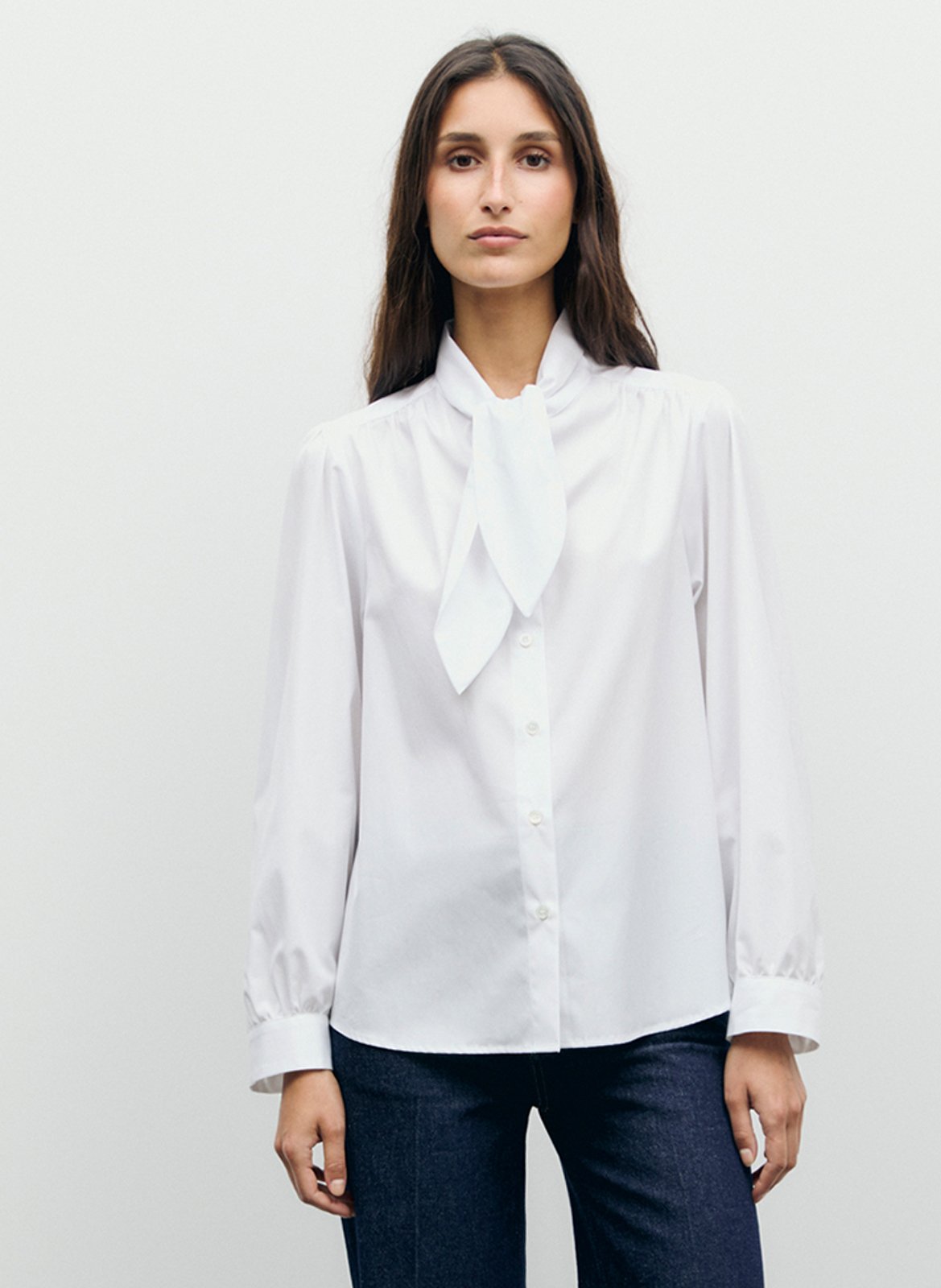Straight cotton shirt with tie collar GERARD DAREL White