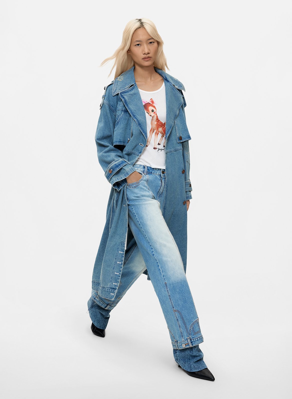 Trench droit col tailleur en coton DESIGUAL Bleu