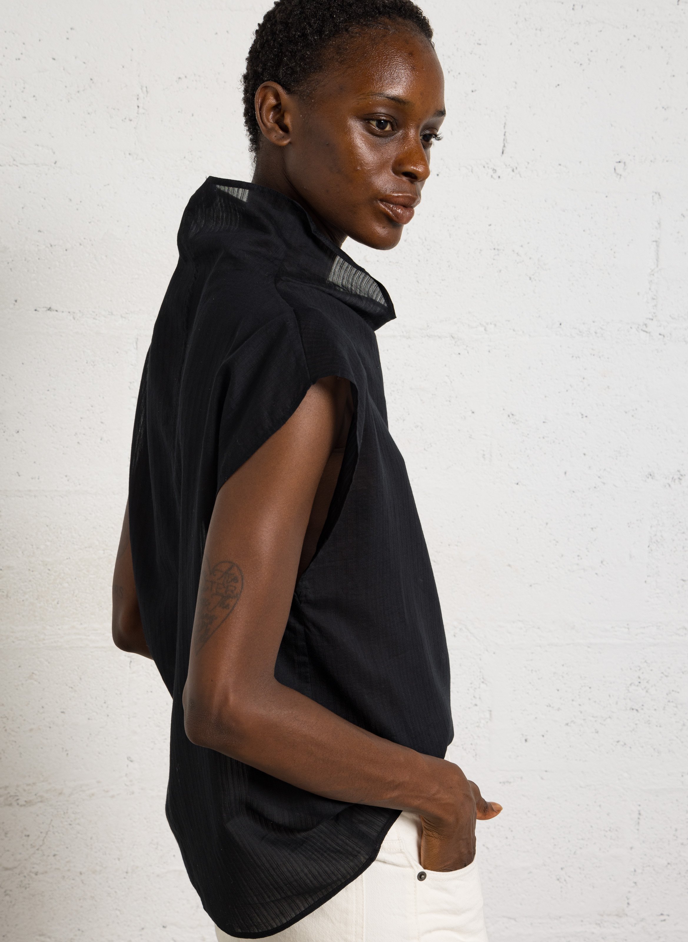 Oversized top in blended organic cotton and silk SOEUR Black