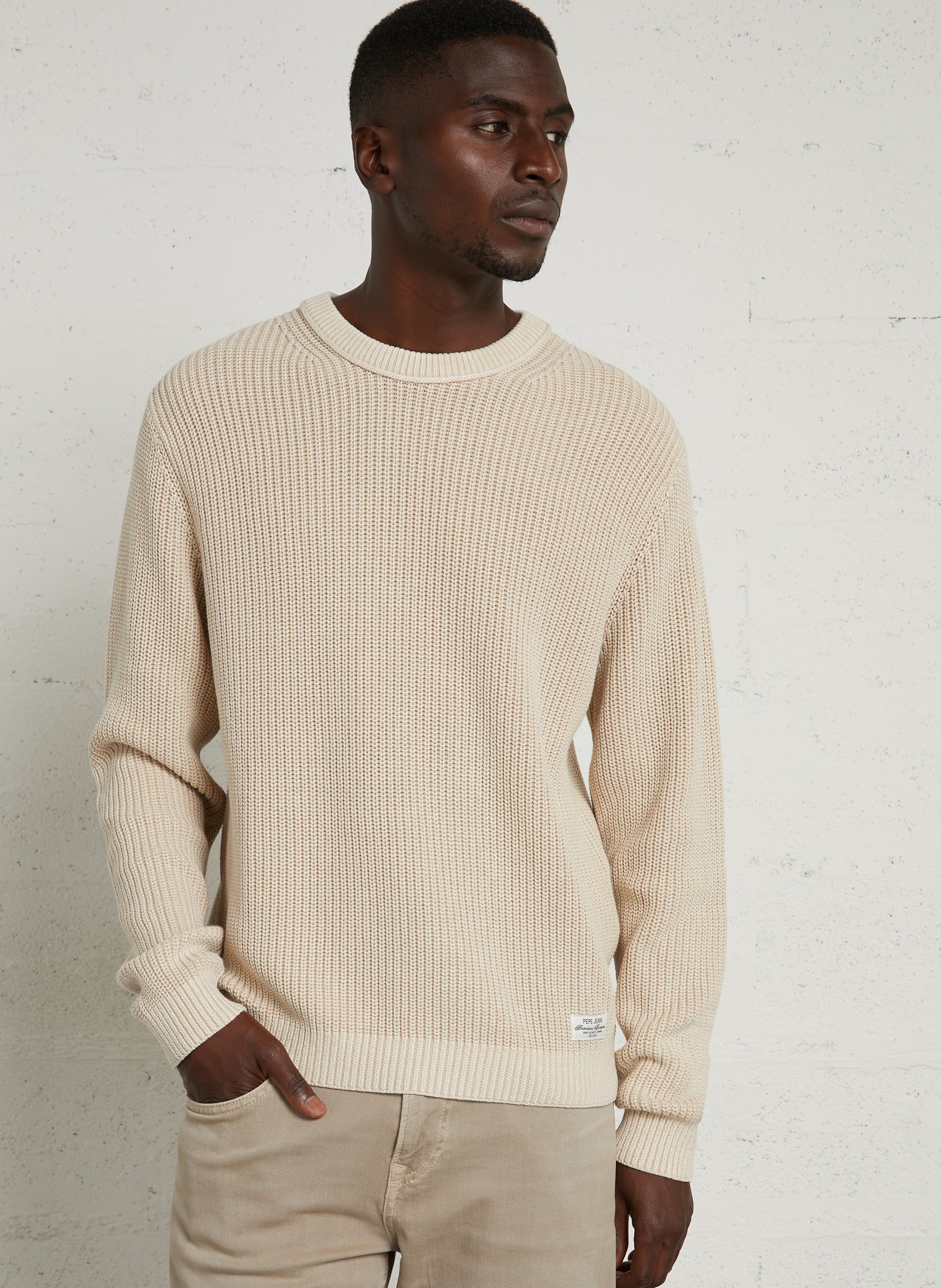 Rundhalsausschnitt Pullover aus Baumwollstrick PEPE JEANS Beige