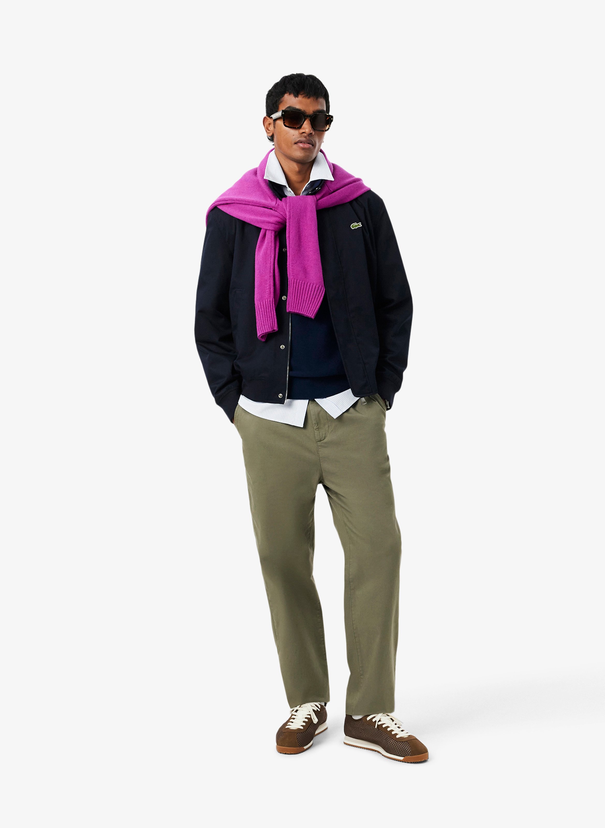 Straight fit long-sleeved cotton polo LACOSTE Blue