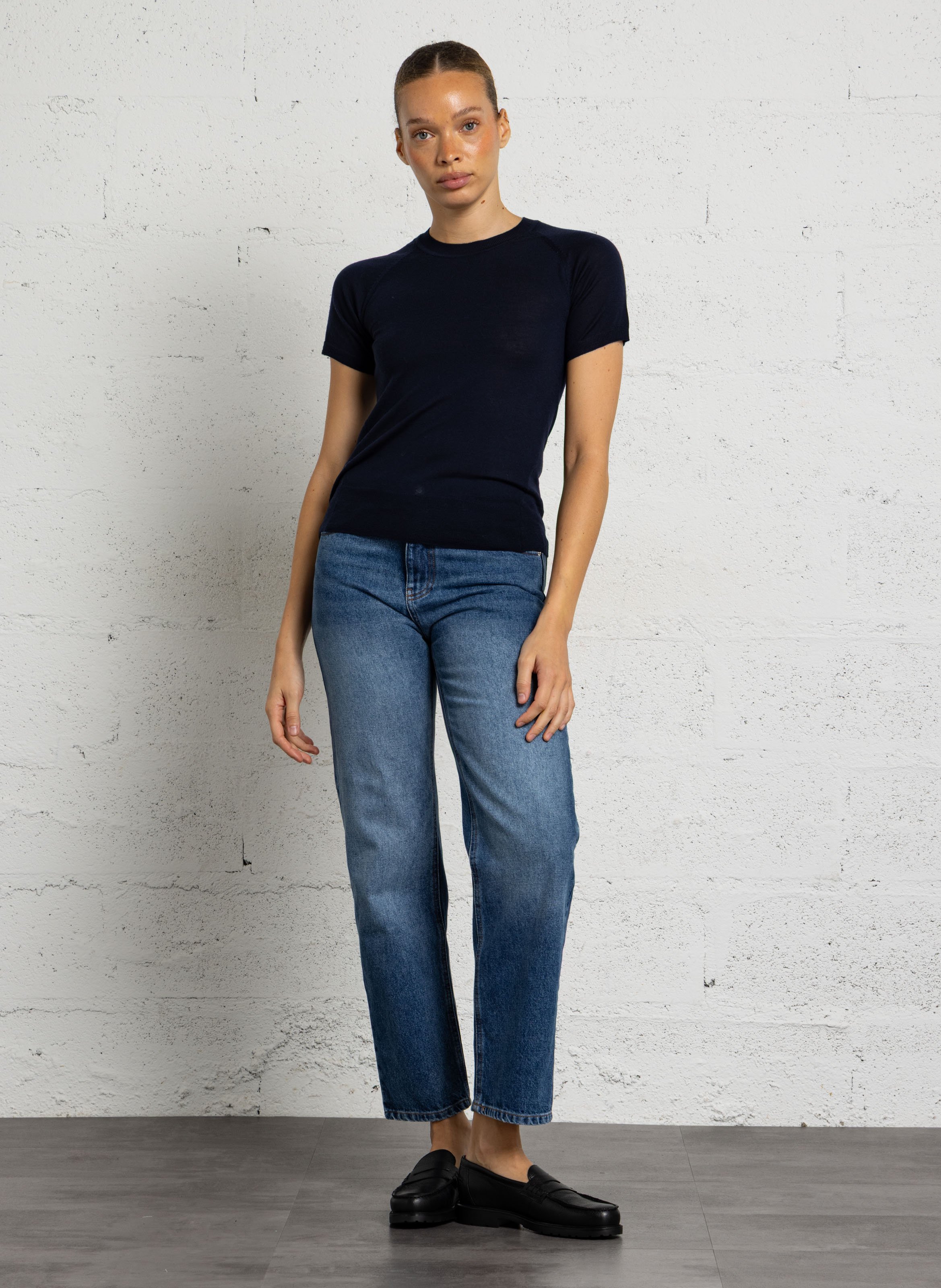 Feiner Kurzarm-Pullover aus Wolle IKKS Blau