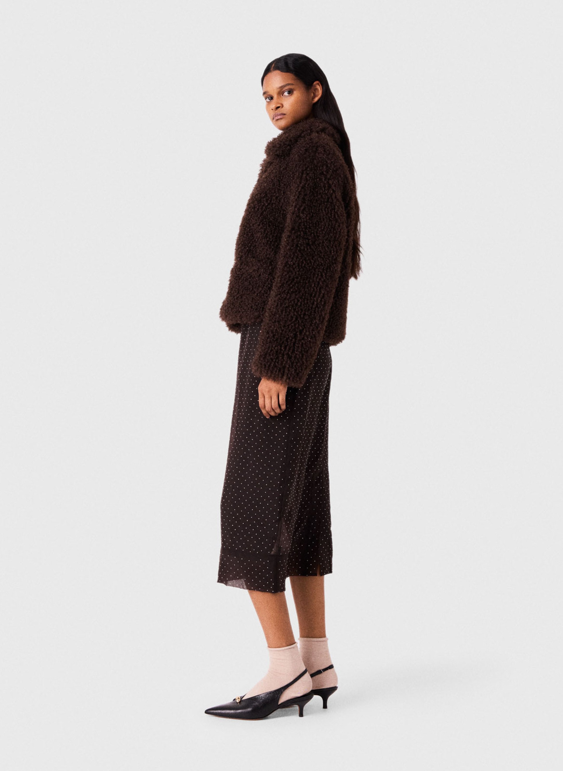 Veste col classique en fausse fourrure MAJE Marron