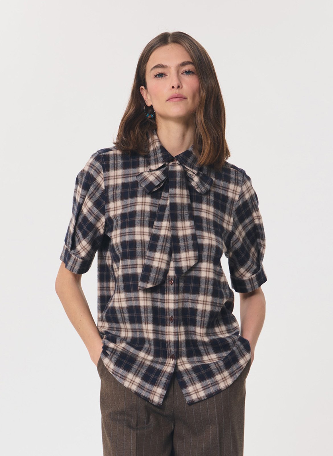 Straight-fit checked shirt in a cotton blend TARA JARMON Brown