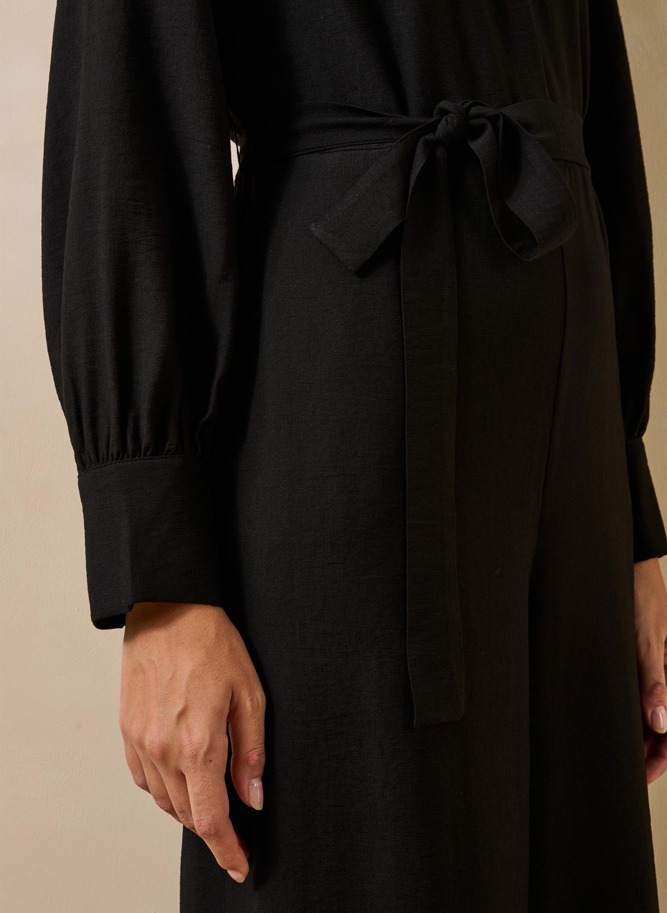 Long belted long-sleeved dress LA FEE MARABOUTEE Black