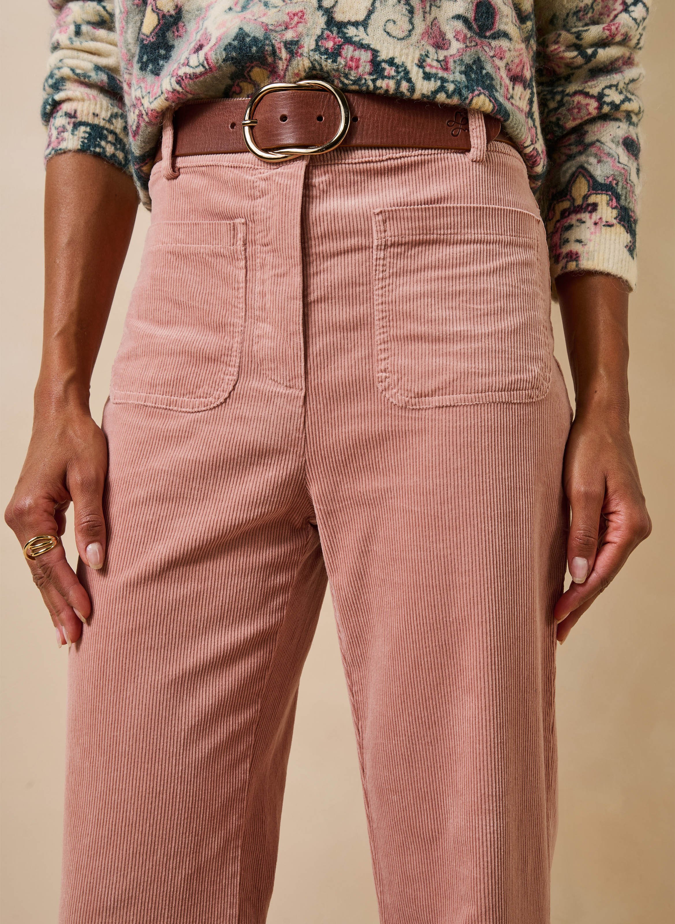 Pantalon large velours côtelé en coton mélangé LA FEE MARABOUTEE Rosa