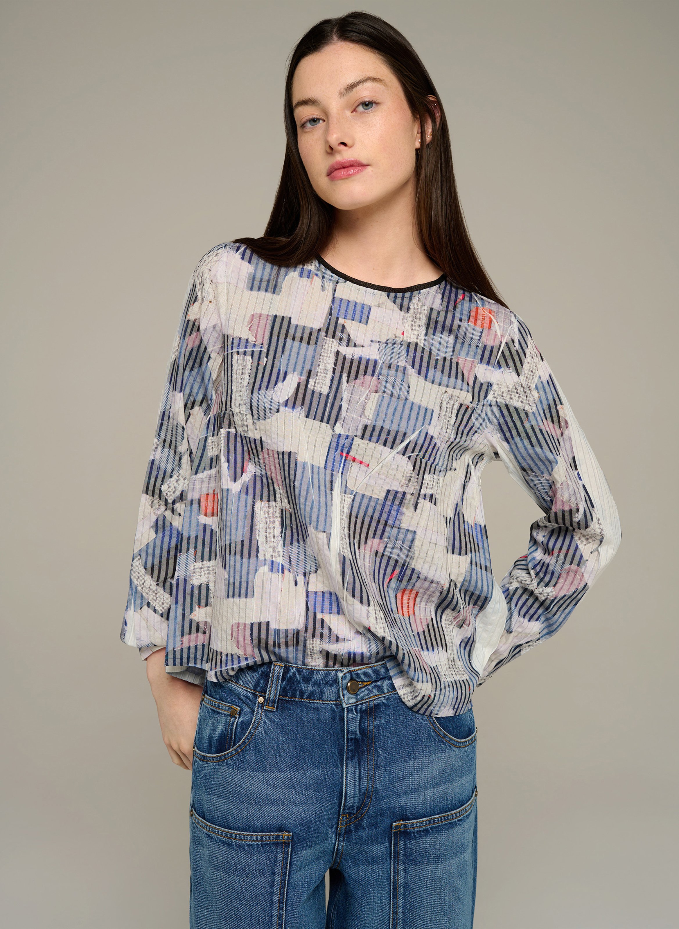 Bedruckte Bluse mit Rundhalskragen COTELAC ACOTE Blau