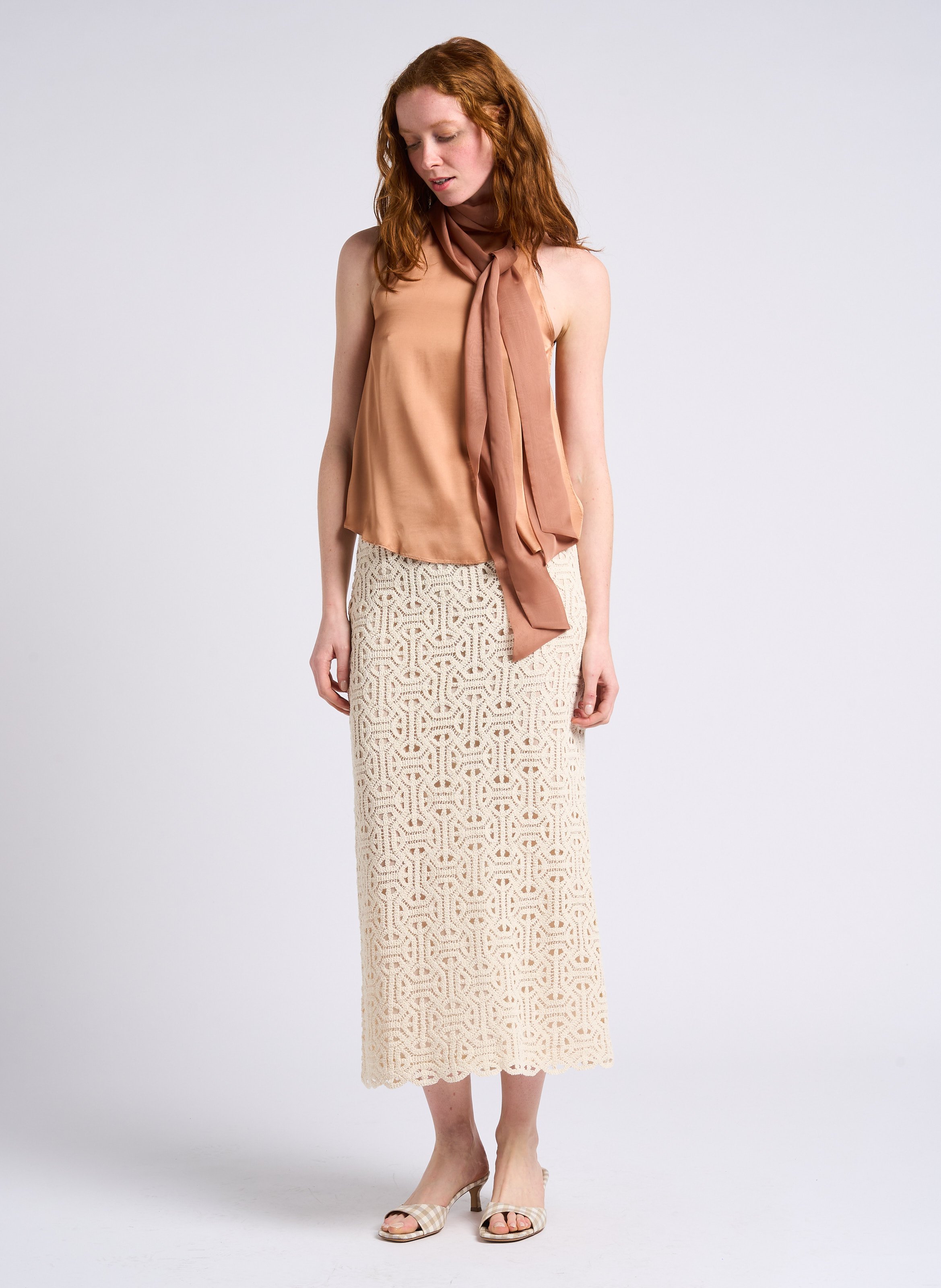 Satiny georgette top with scarf collar MAX&Co. Brown