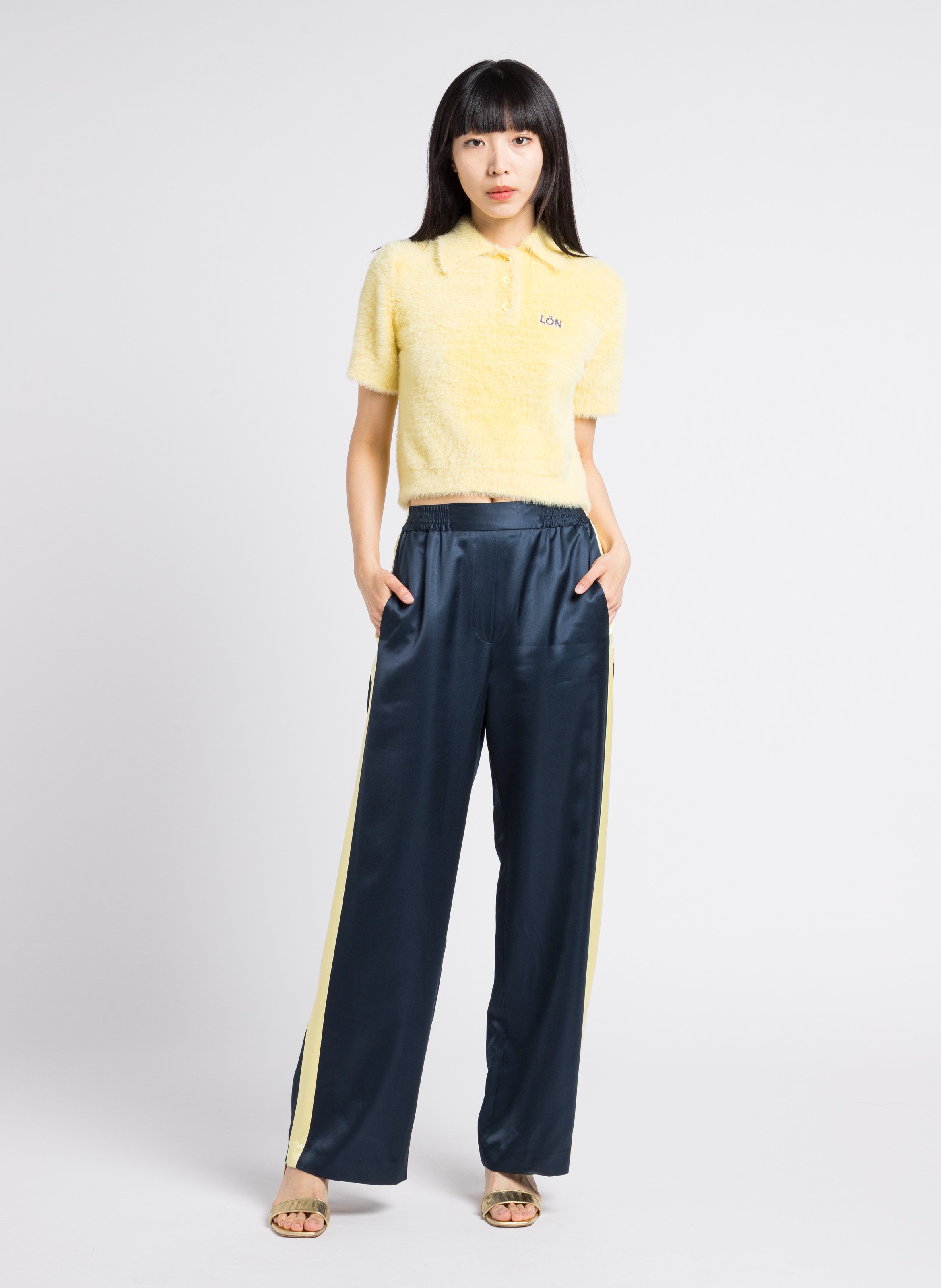 Pantalon large satiné MARGAUX LONNBERG Bleu