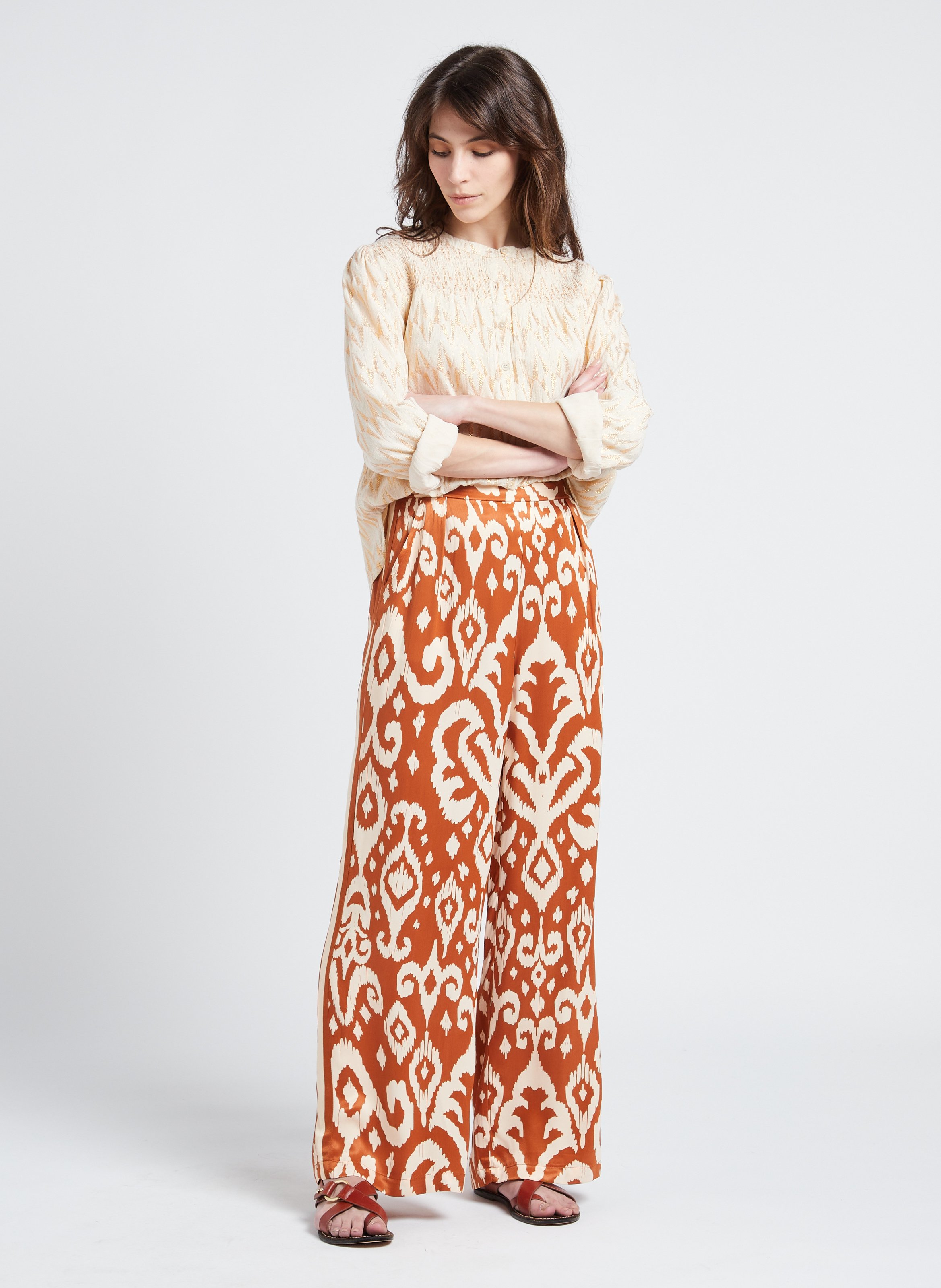 Loose-fit cotton-blend shirt with mandarin collar LA PETITE ETOILE Golden