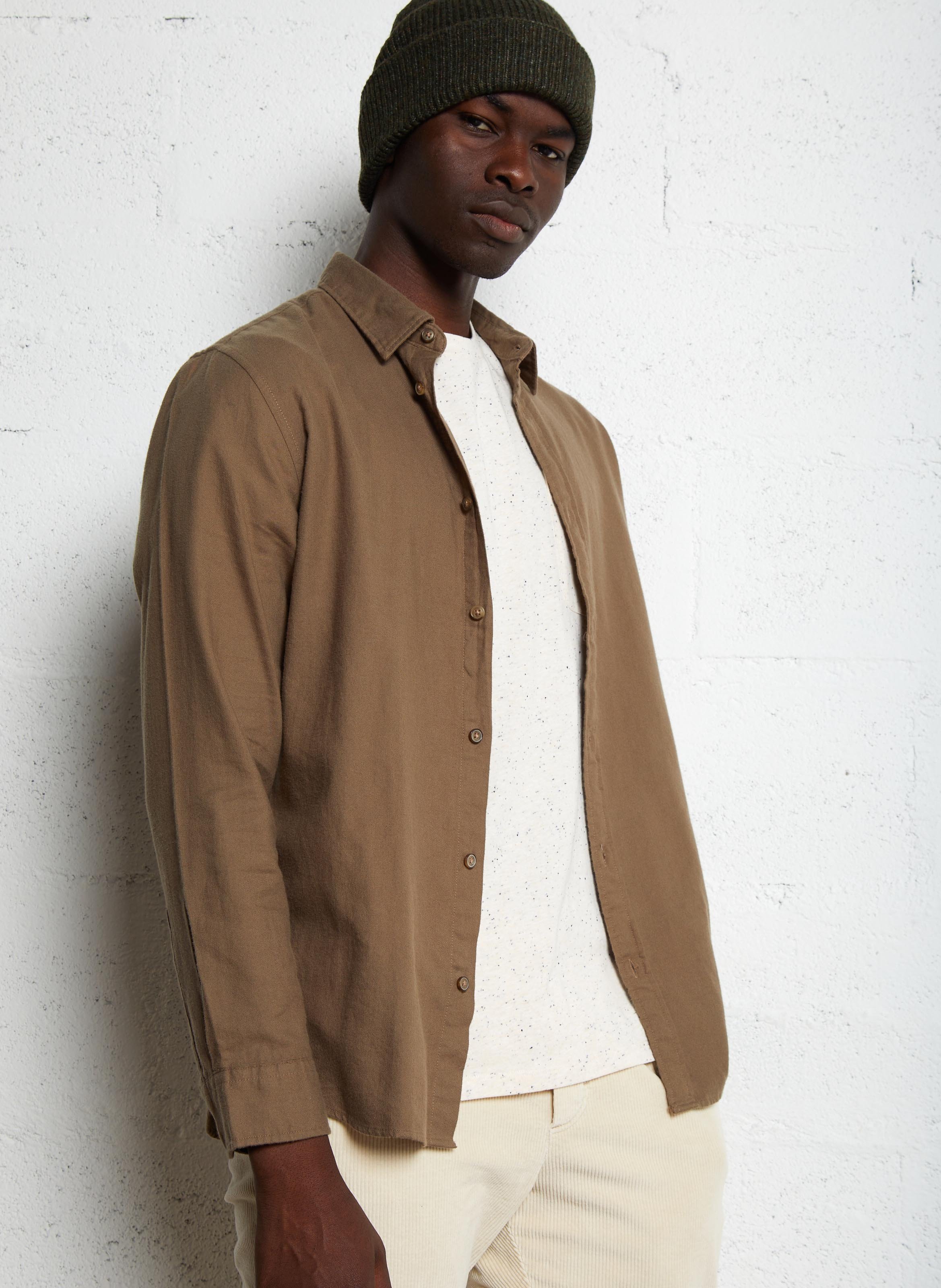 Straight shirt with classic cotton collar SELECTED Brown