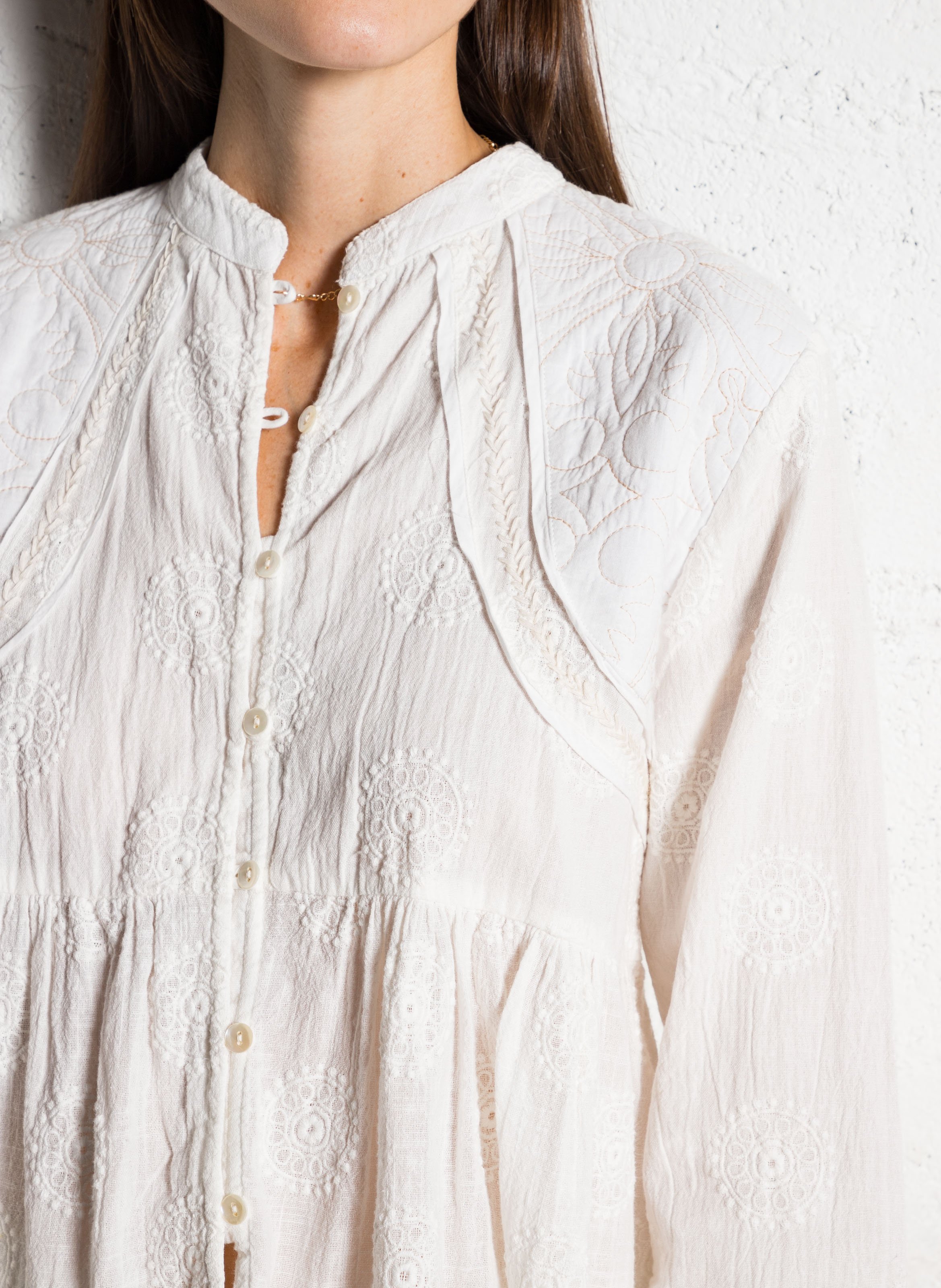 Ruffled and embroidered cotton blouse MAISON HOTEL Beige