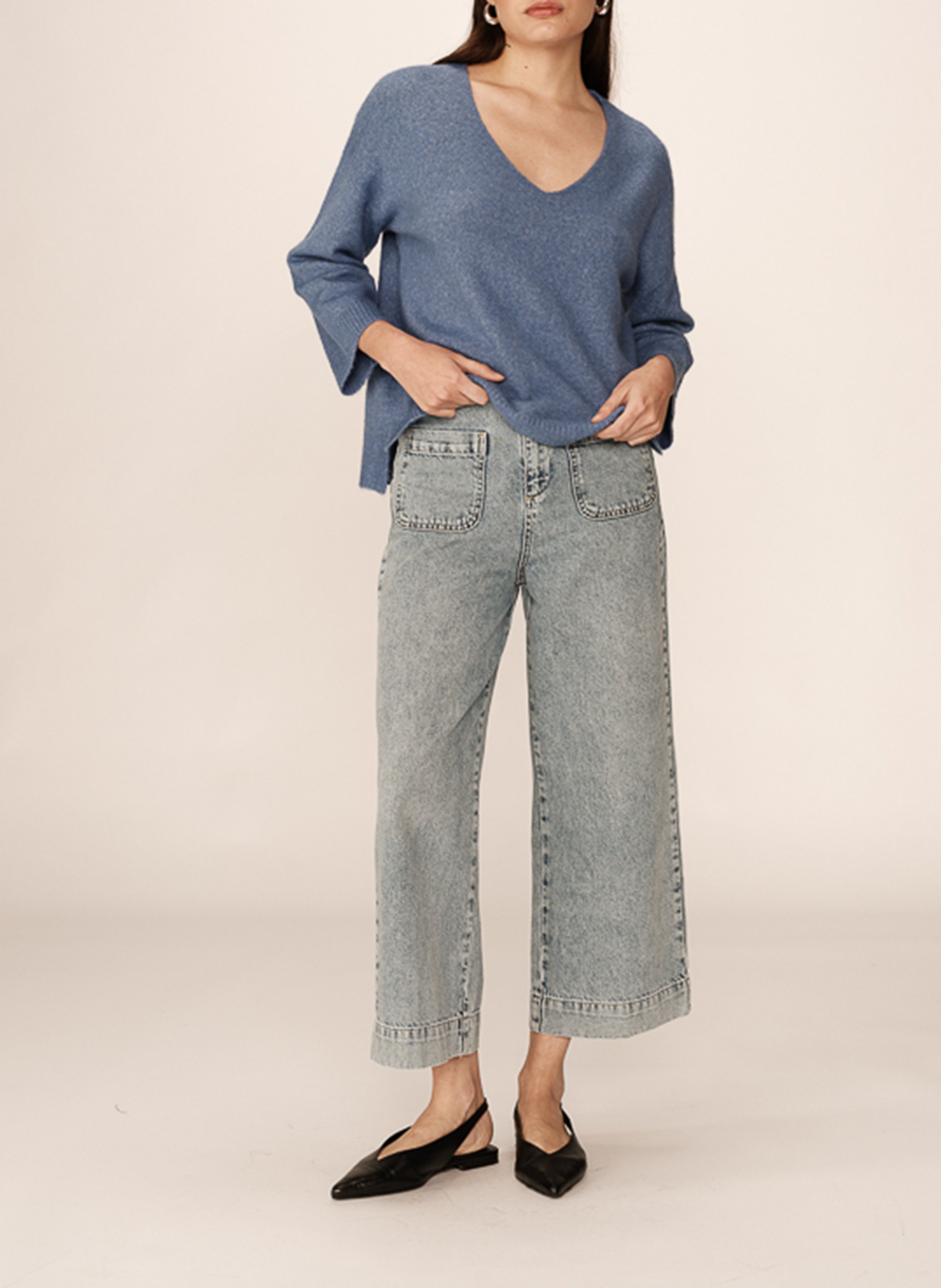 Long wool-blend knit cardigan GRACE ET MILA Blue