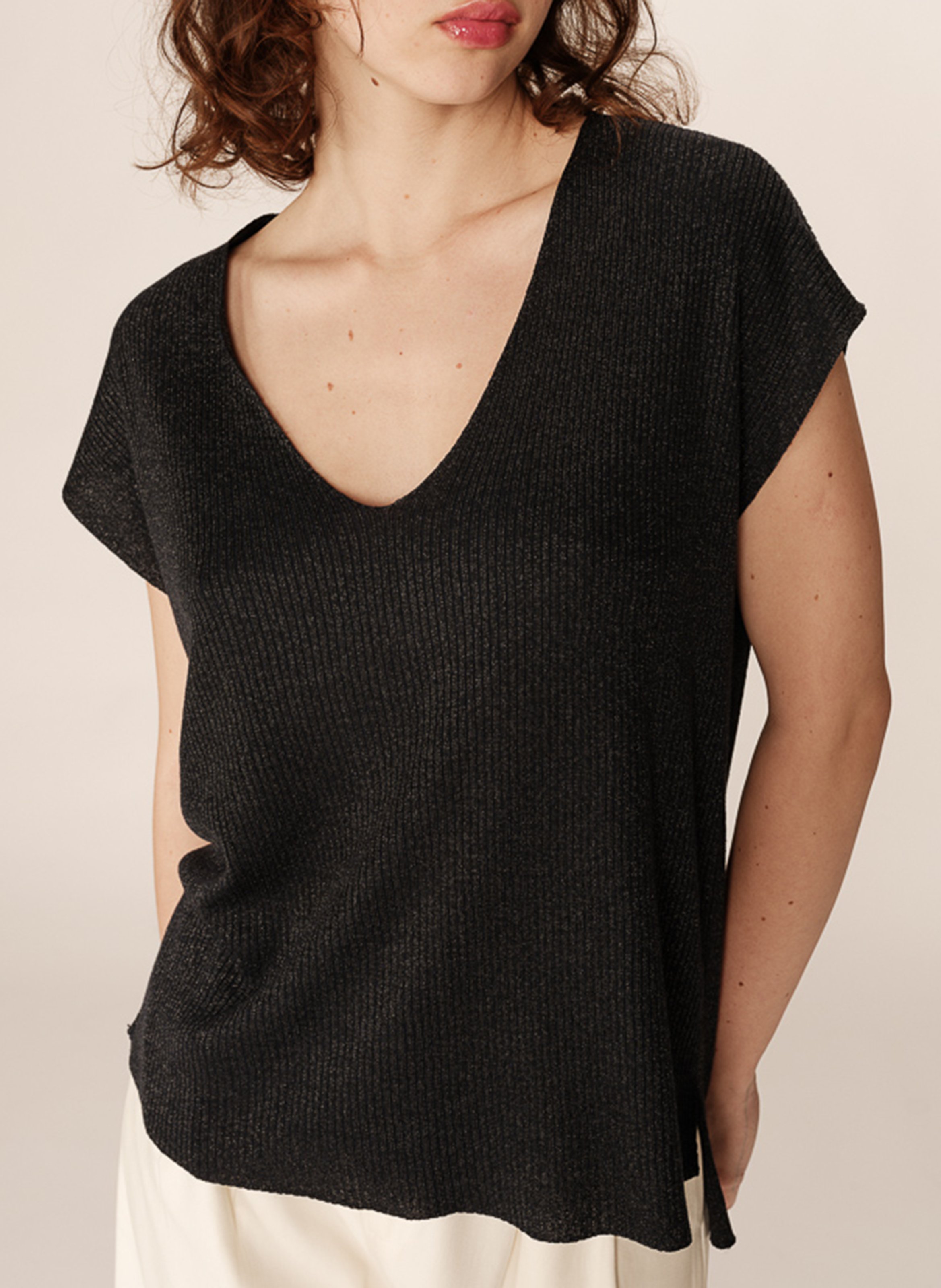 Short-sleeved sweater with V-neck GRACE ET MILA Blue