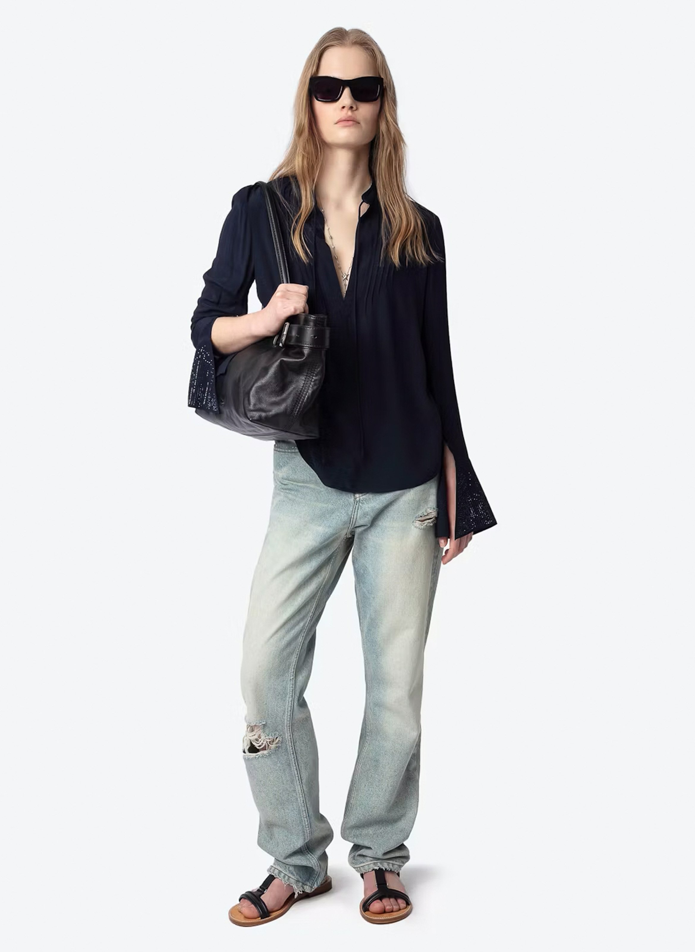 Rechte blouse met strass Blauw