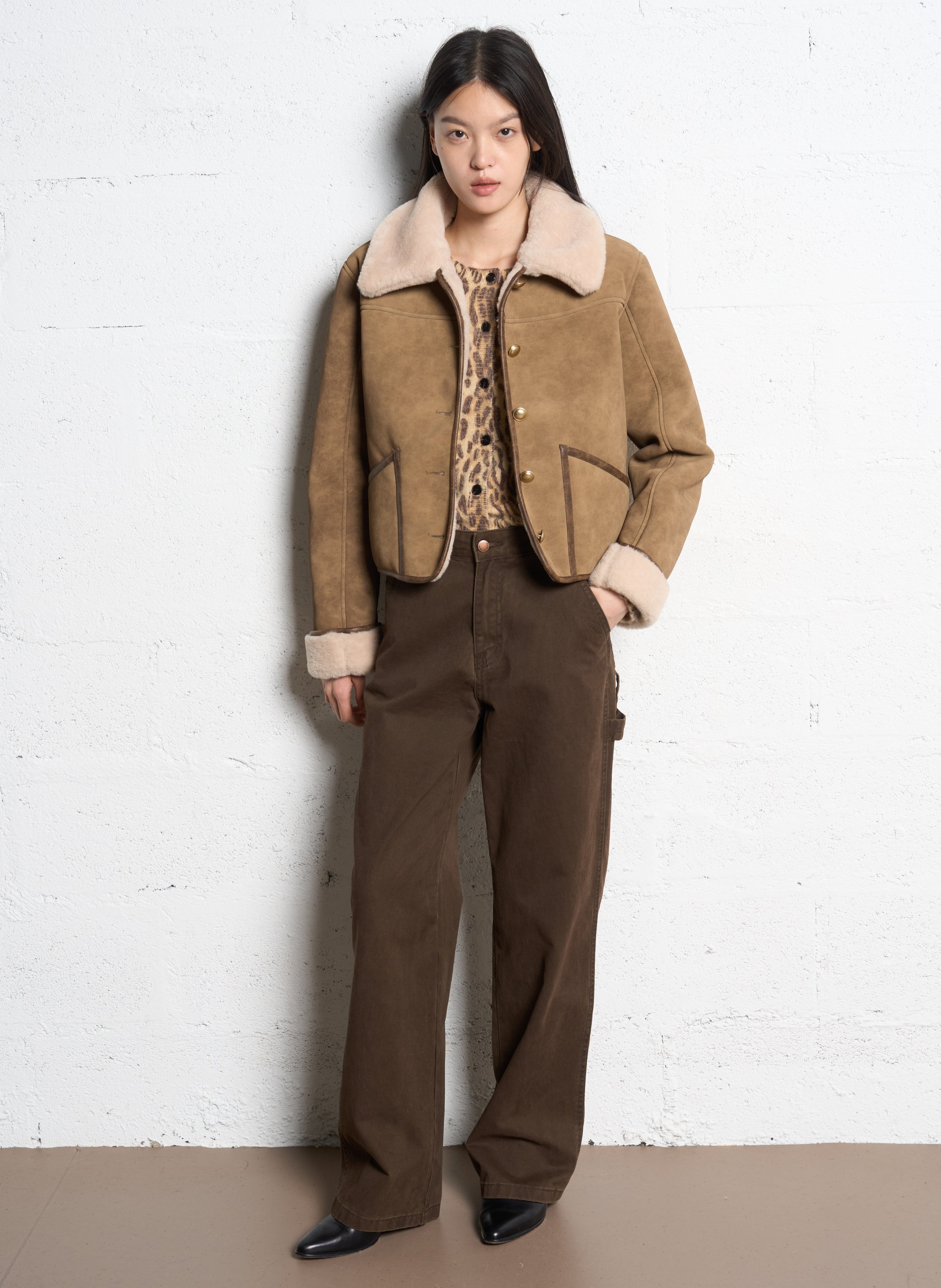 Veste droite col classique SUNCOO Marron