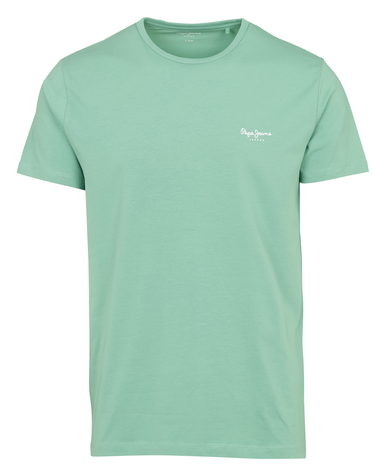 Solid straight t-shirt with chest logo. PEPE JEANS Green