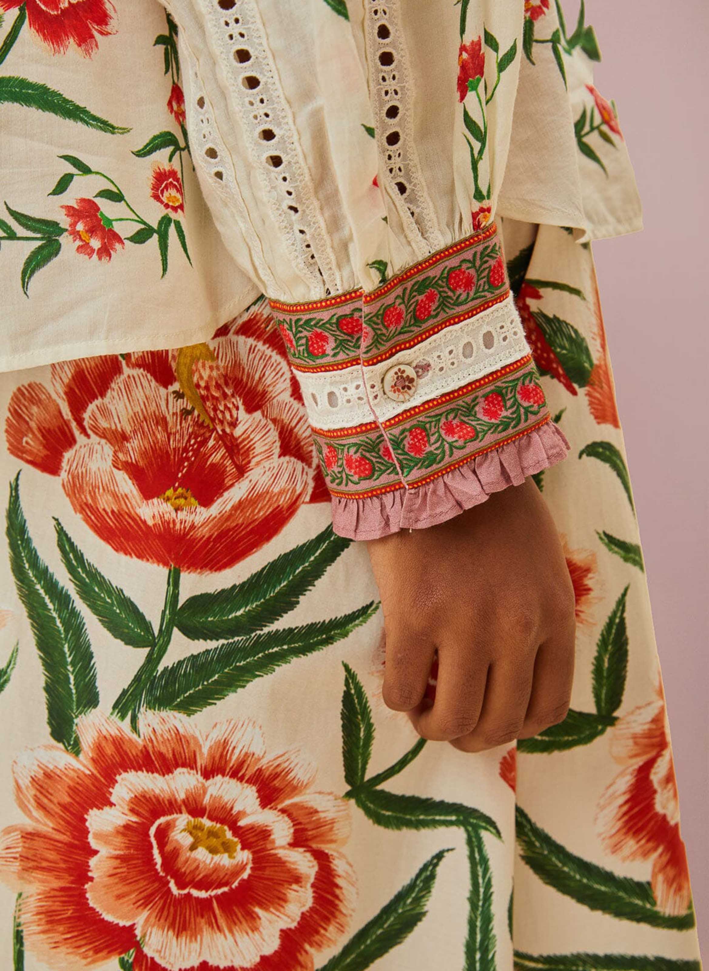 Round-neck cotton-blend blouse FARM RIO Beige