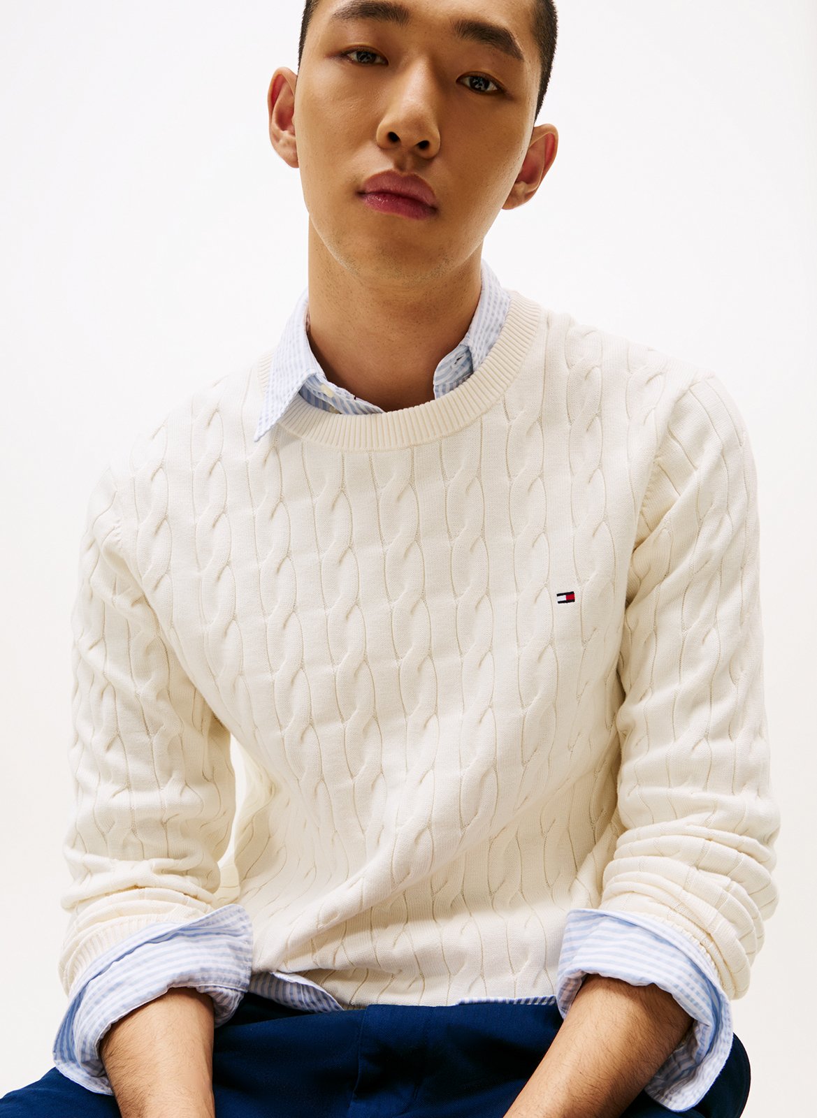 Pull col rond droit en coton biologique Jaune