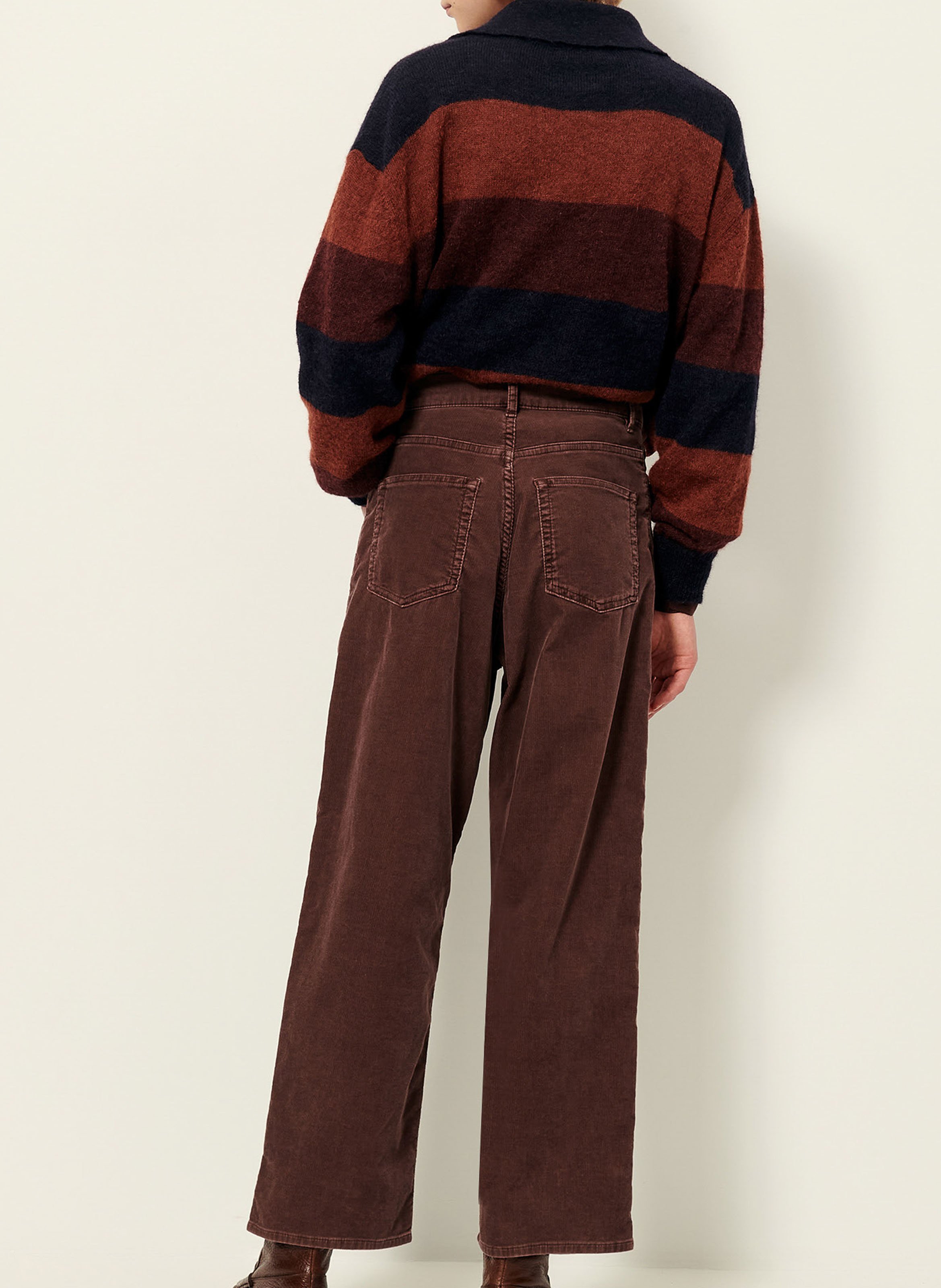 Pantalon droit taille haute en coton bio mélangé SESSUN Marron