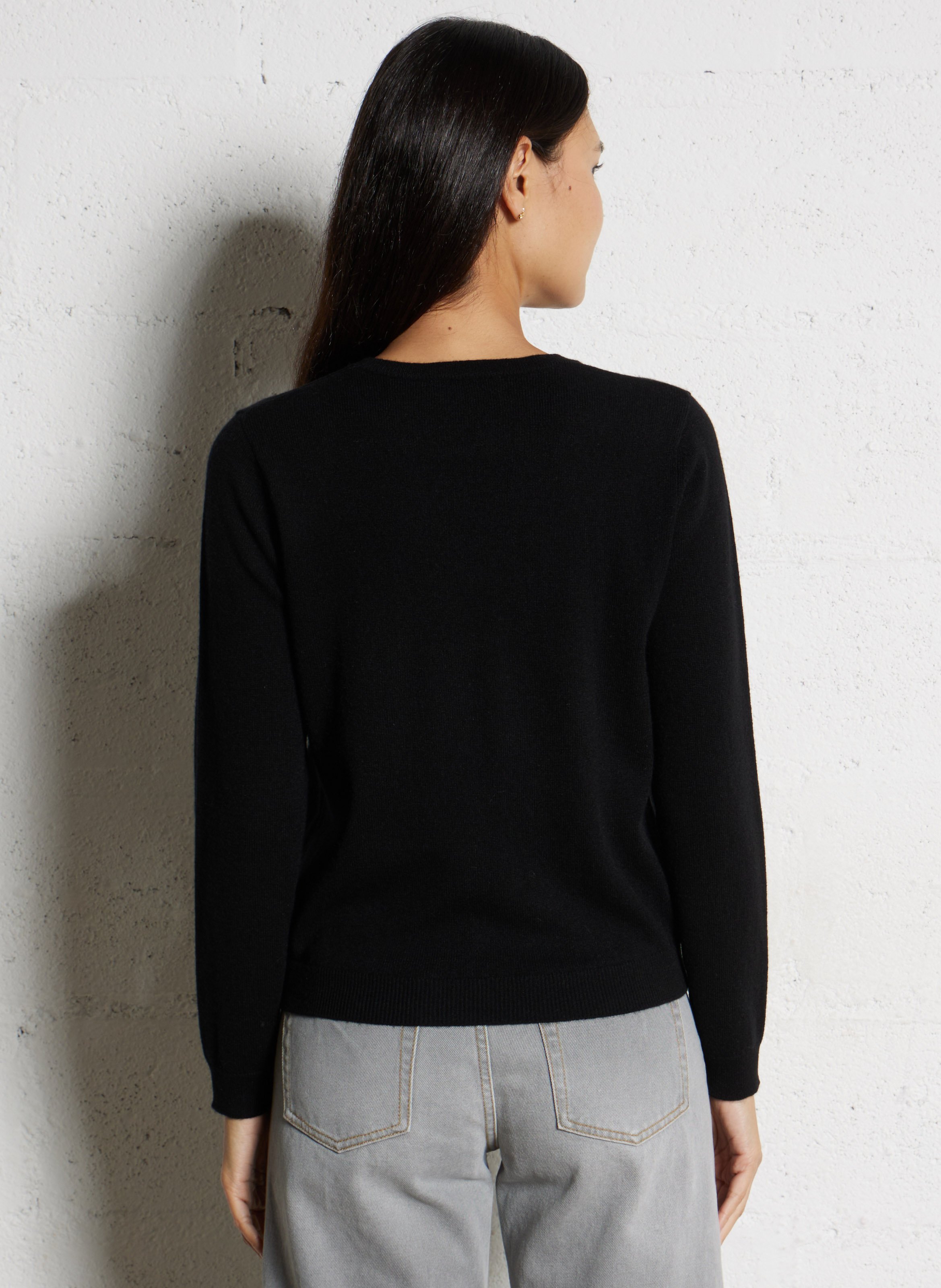 Pull droit uni en cachemire MAJESTIC FILATURES Noir