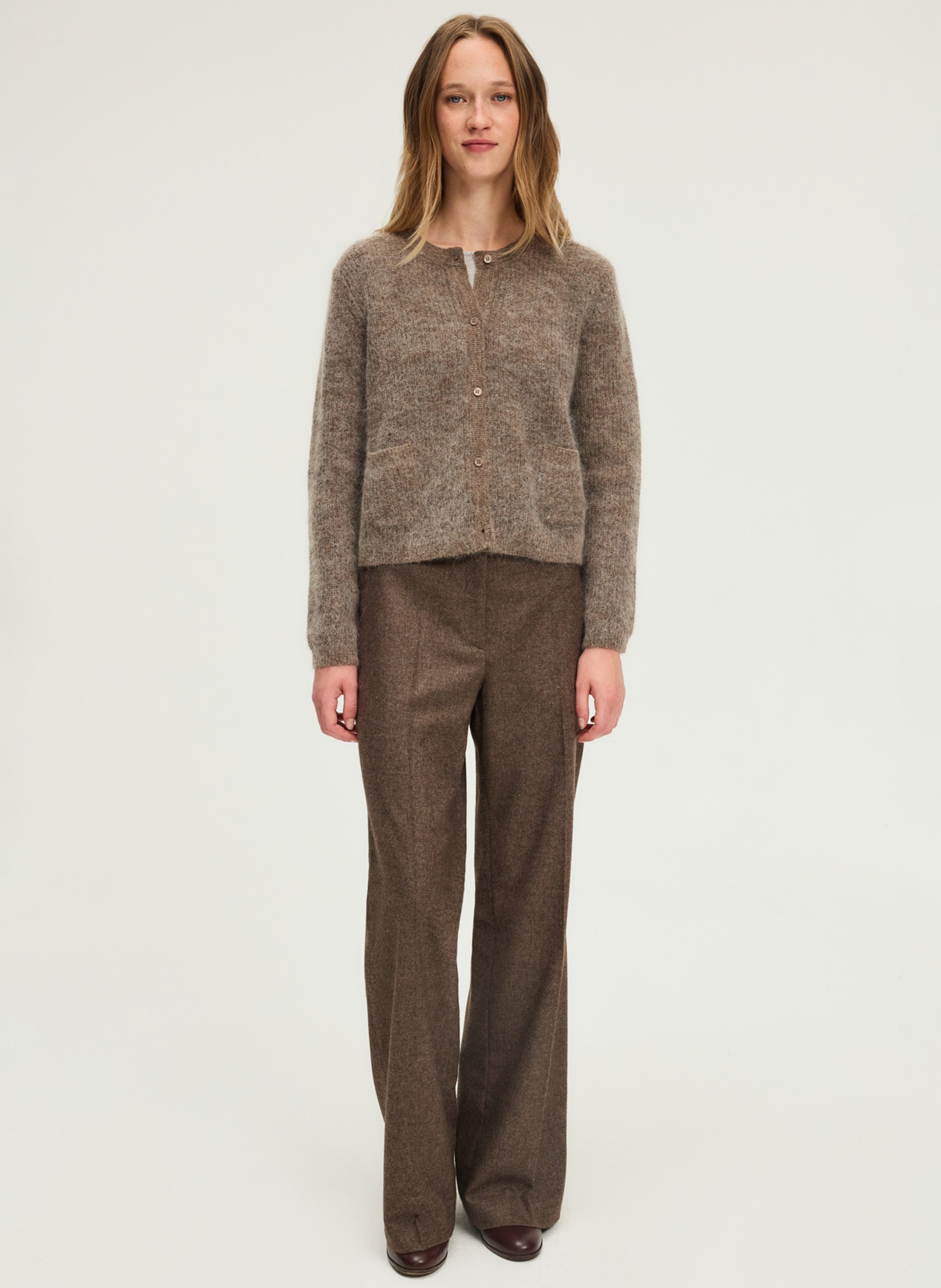 Gilet droit en maille PABLO Marron