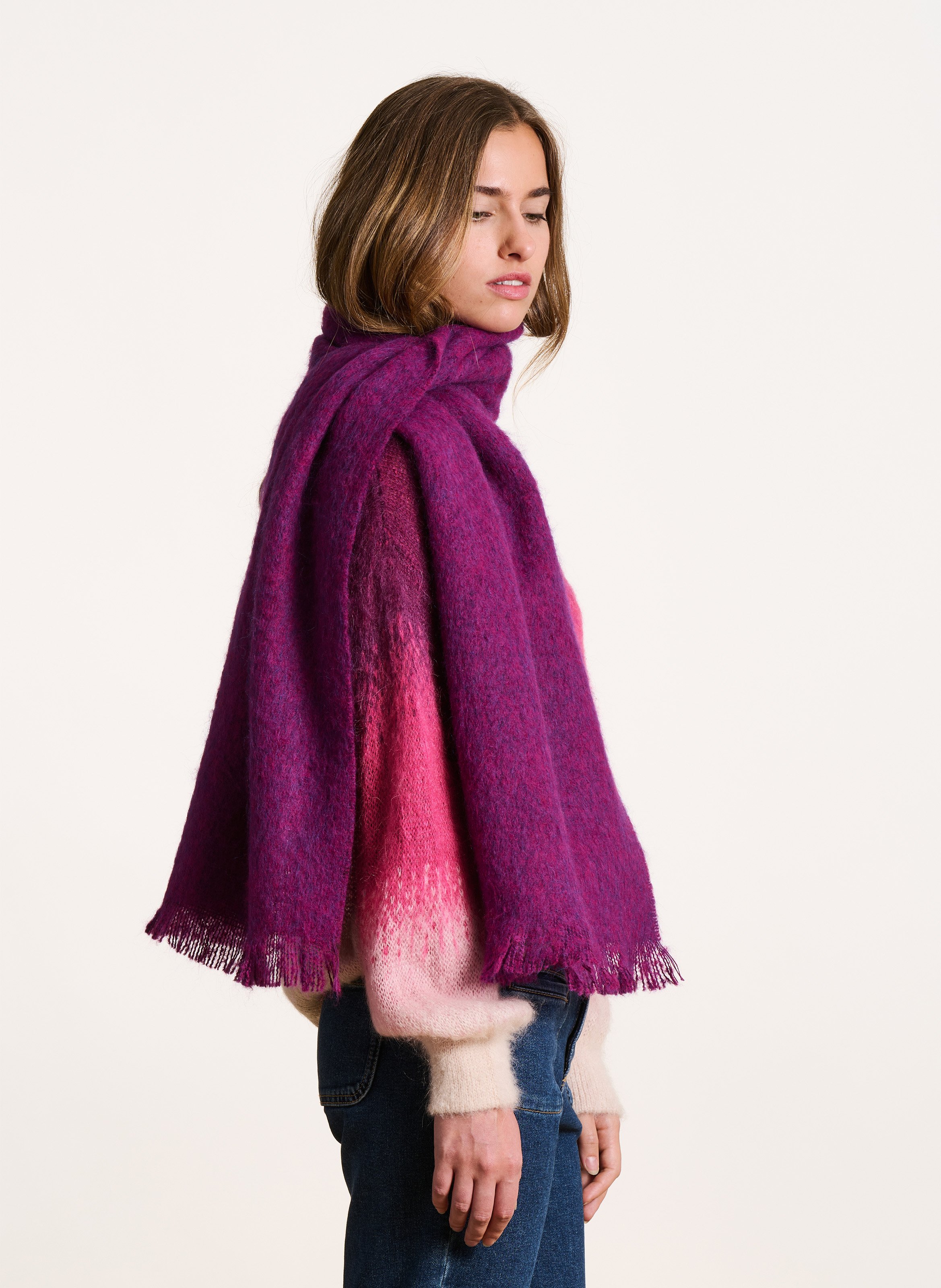 Wide fringed scarf LA FEE MARABOUTEE Purple